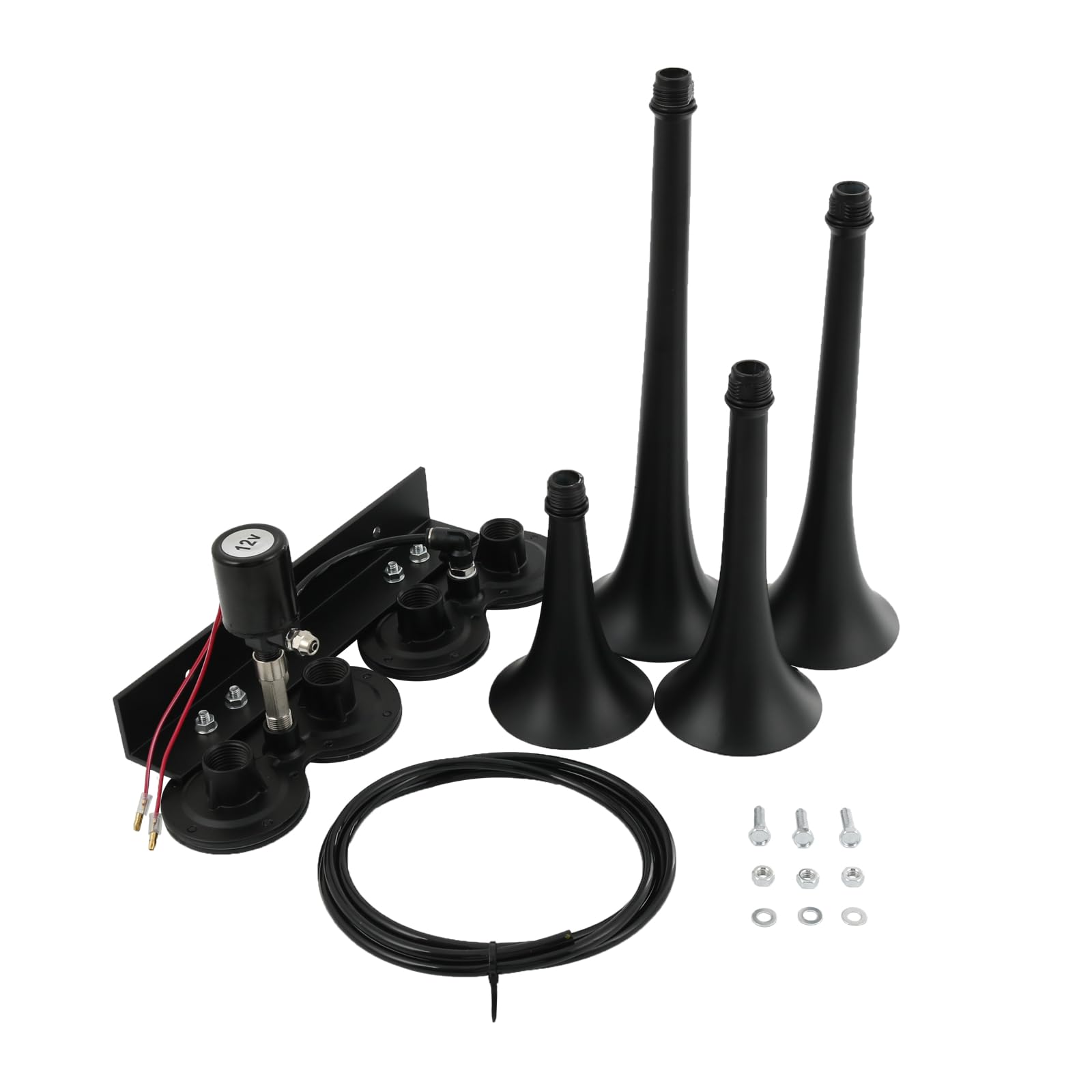 Quad Trumpet InLine 12 Volt 4 Trumpet Train Air Horn Universal Super Loud dB with12V Electric Solenoid For 12v Vehicles SUV pick