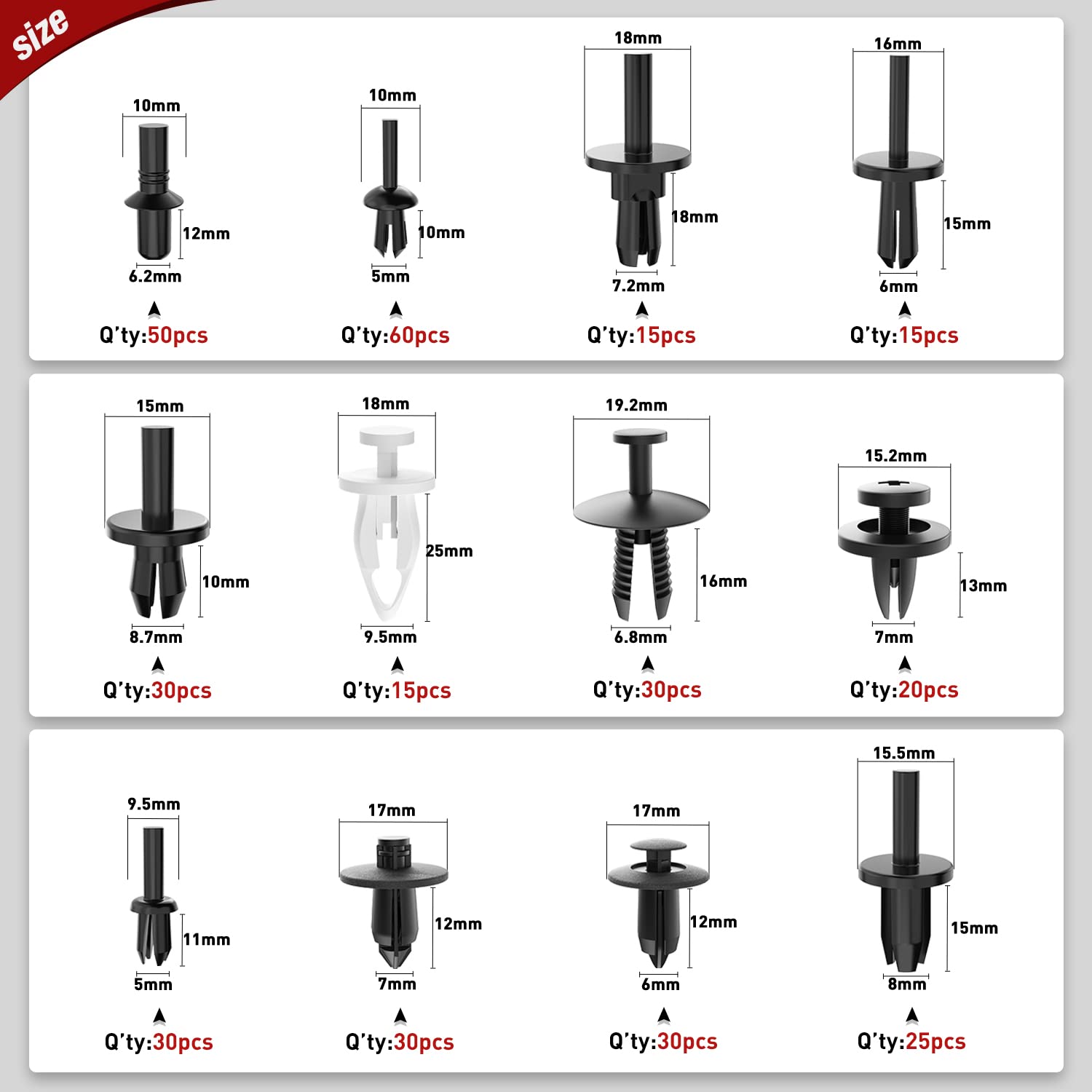 Nilight 380Pcs Car Retainer Clips & Fastener Remover With 12 Most Popular Sizes Auto Push Pin Rivets Set Door Trim Panel Clips 2