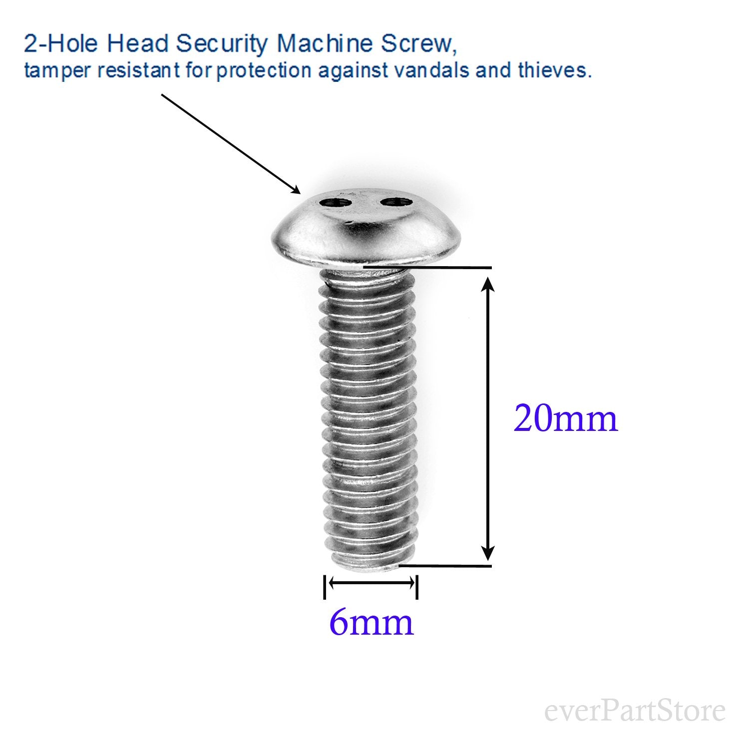 Lfparts Stainless Steel Rust Resistant License Plate Frame Security Anti-Theft Machine Type Screws Fasteners (M6X20Mm, Chrome Caps)