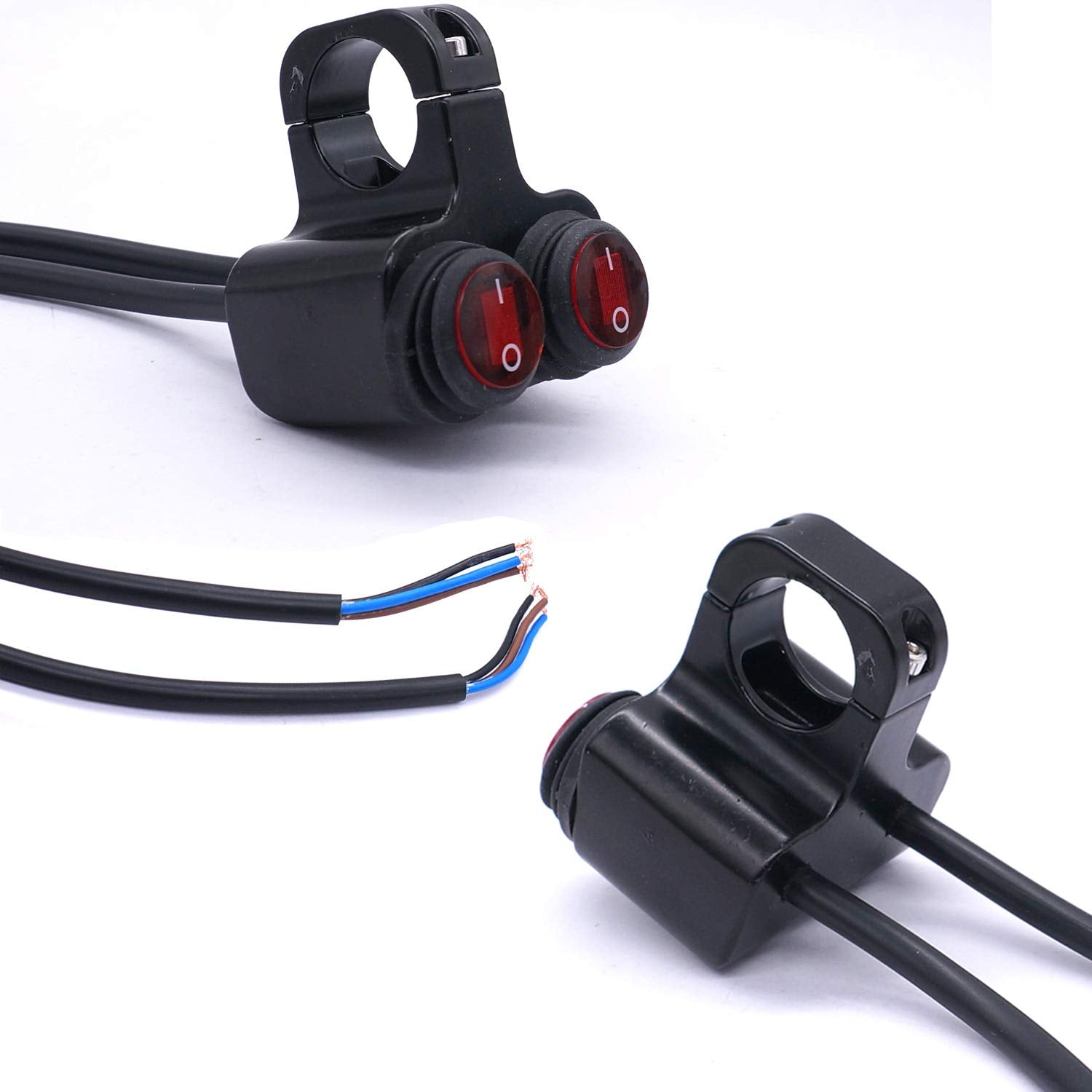 Taiss 7/8' Waterproof Motorcycle Atv Handlebar Push Button Switch,12V Led Illuminated Headlight Hazard Brake Fog Light O/I Aluminum Alloy Handlebar Double Control Kill Switch With Connect Line F008