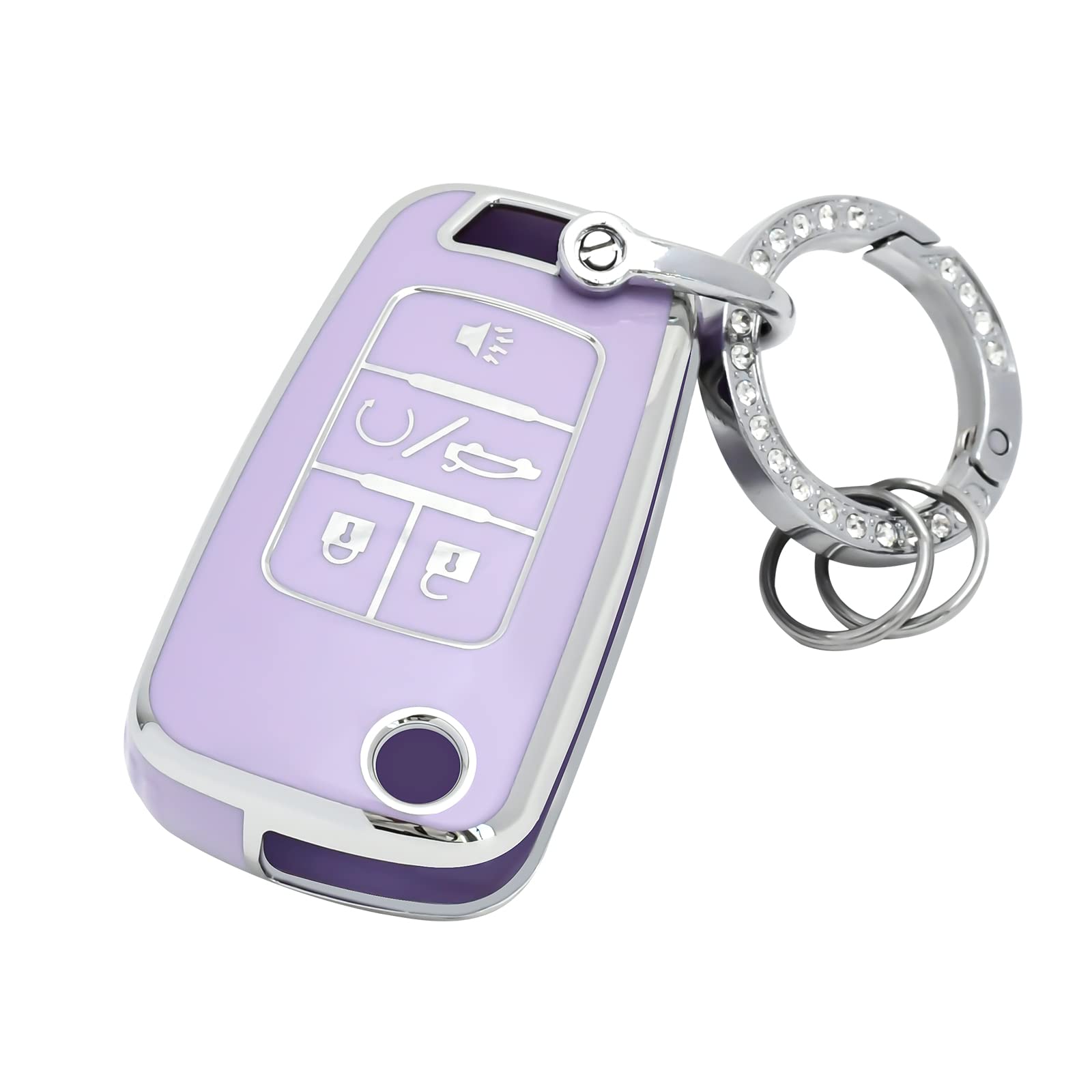 Offcurve For Chevy Key Fob Cover With Keychain, Car Key Case Fit For Chevrolet Chevy Gmc Buick Encore Terrain Malibu Camaro Cruze Impala Equinox Volt Spark Sonic Car Smart Key Accessories, Purple