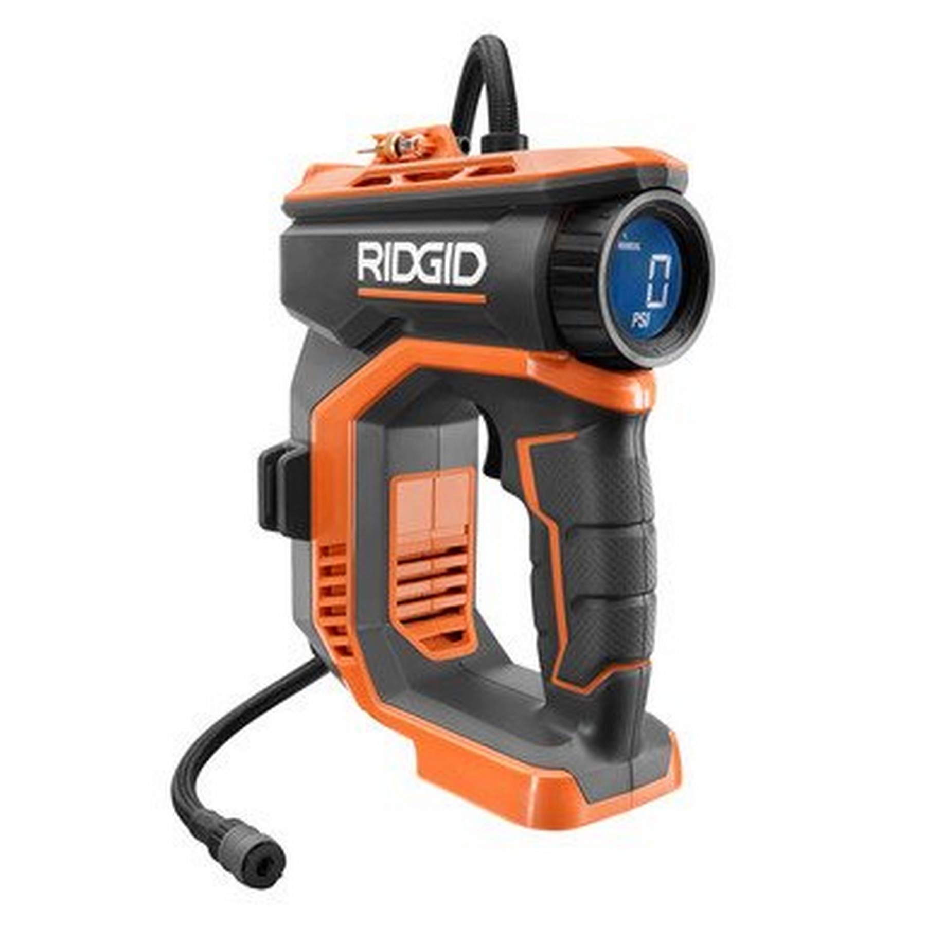 RIDGID 18V Digital Inflator - Battery & Charger Sold Separately - 150 PSI, 150 L/min, 20 Hose - Orange - Automatic, Battery Powe