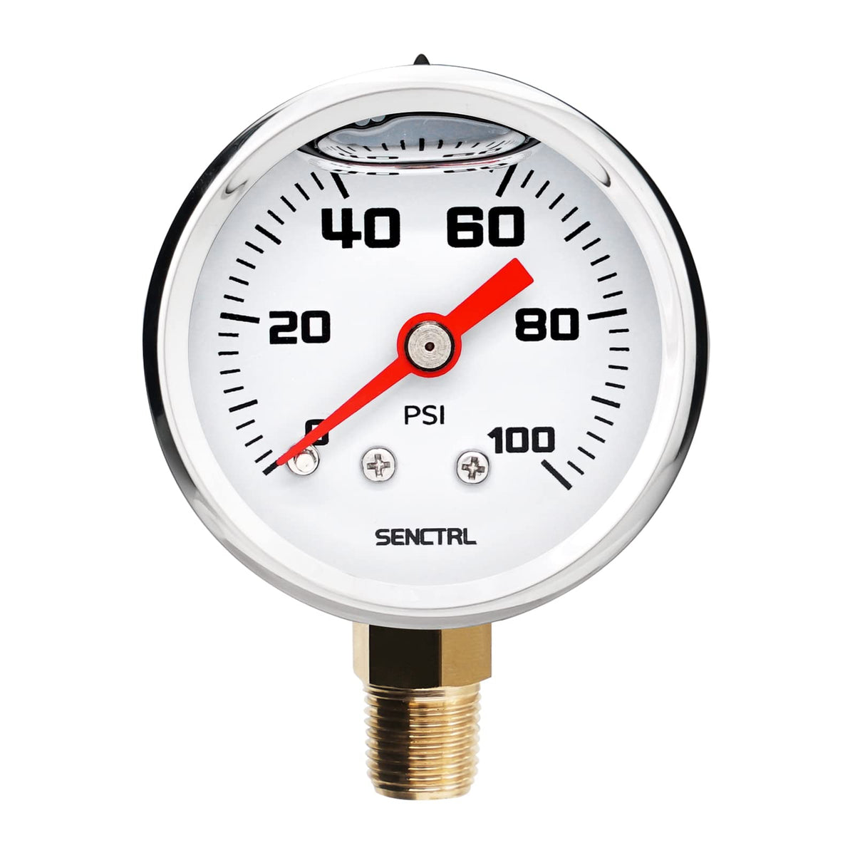 Senctrl 0-100 Psi Fuel Pressure Gauge, 1-1/2'' Dial Size, 1/8'' Npt Lower Mount, Glycerin Liquid Filled, Stainless Steel Case, I