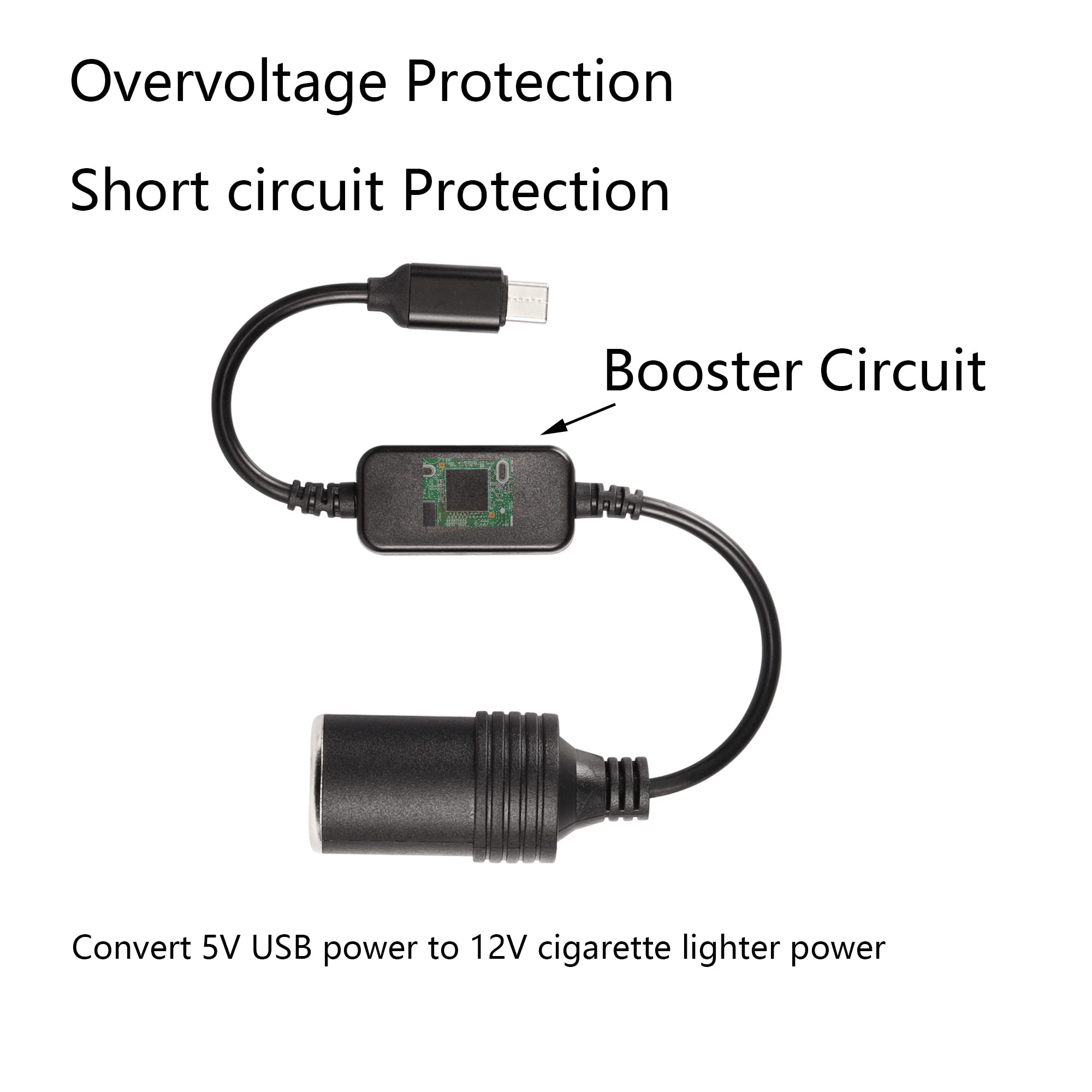 Cerrxian 1Ft Usb C Male To 12V 8W Cigarette Lighter Socket Adapter Power Cable For Dash Cam, Gps, Car Led Light Strips