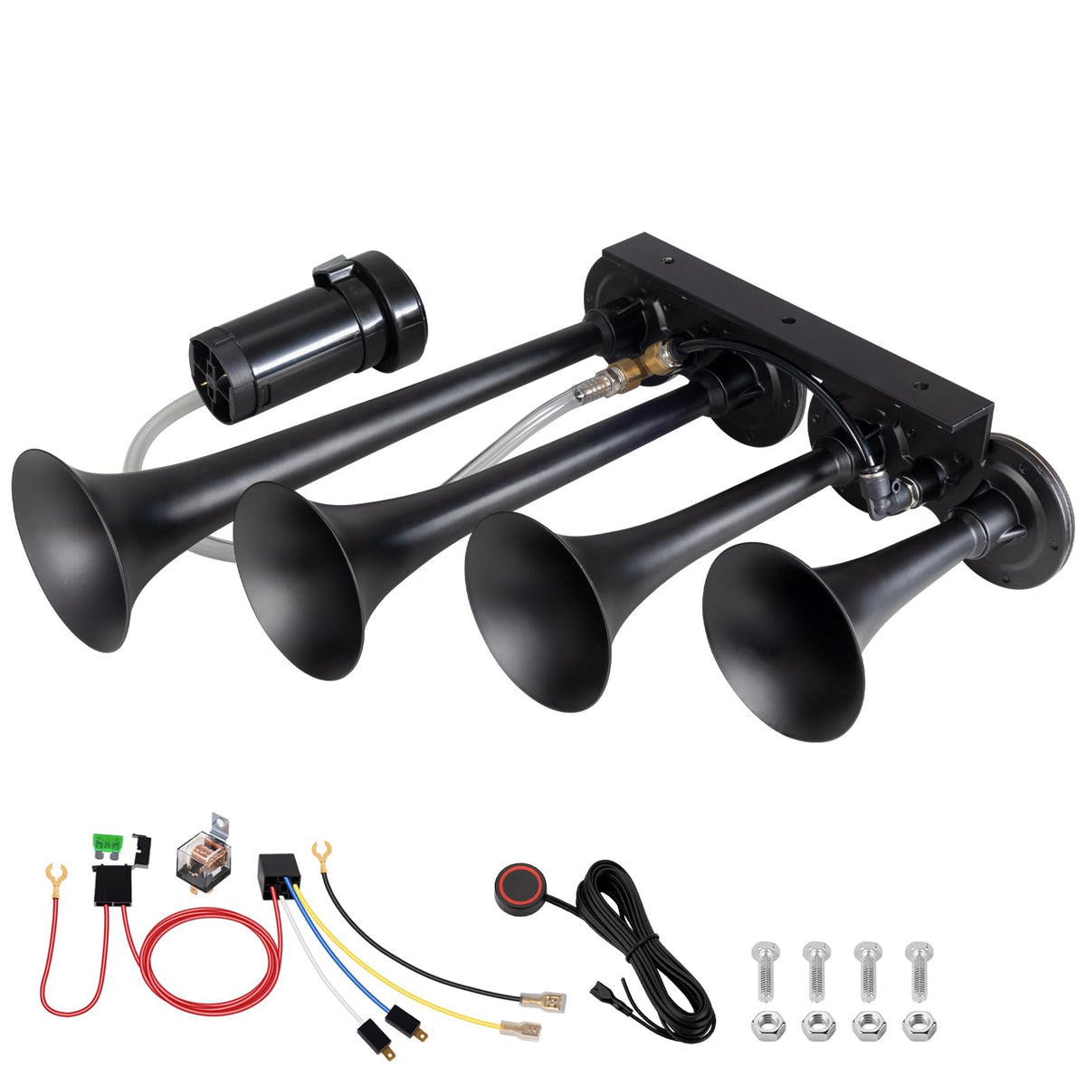 BANHAO Air Horn 4-Tube Train Horn BANHAO Truck Air Horns 4 Trumpet Kit for Trucks 12V 180dB Super Loud with Compressor Suitable 