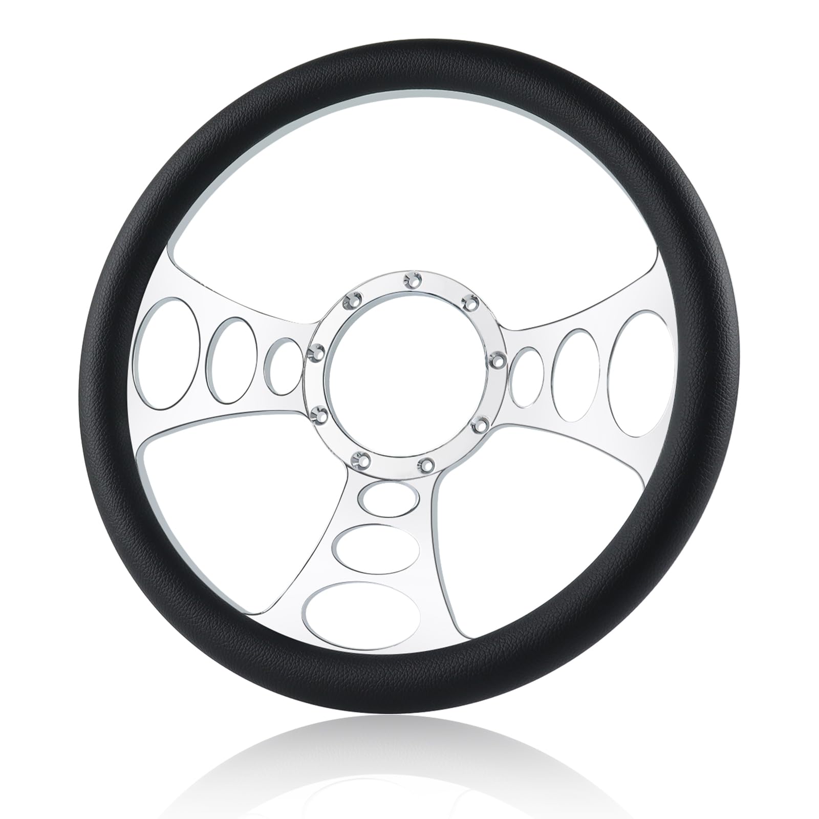 QYMOPAY 9 Bolt Disc Steering Wheel, 14'''' Leather billet steering wheel, 3-Spoke Steering Wheel with Holes, Fits most 9-hole ca