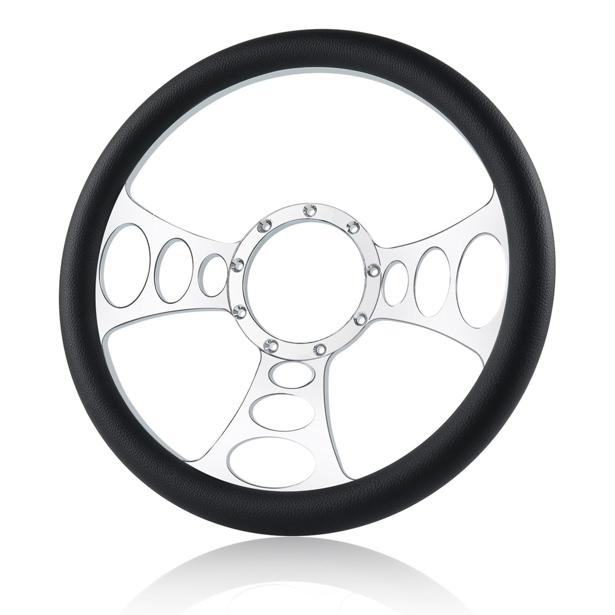 QYMOPAY 9 Bolt Disc Steering Wheel, 14'''' Leather billet steering wheel, 3-Spoke Steering Wheel with Holes, Fits most 9-hole ca