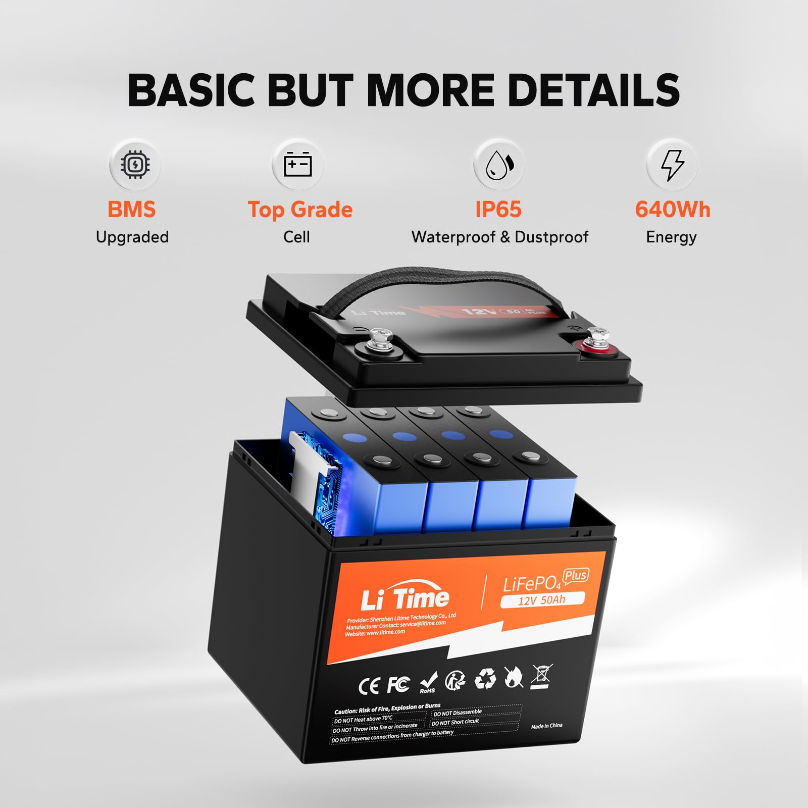 Litime 12V 50Ah Lifepo4 Lithium Battery 12.8 Volt Deep Cycle Battery, 4000+ Deep Cycle, For Boat Marine Trolling Motor Camping(1
