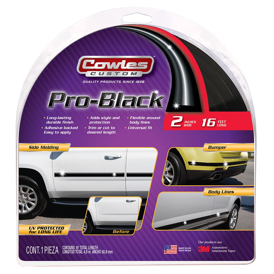 Cowles Custom - Premium Universal Body Molding For All Vehicles - Easy Install, Black Finish, 2 By 16 Ft, Uv Protected, Long Lasting Flexible Pvc