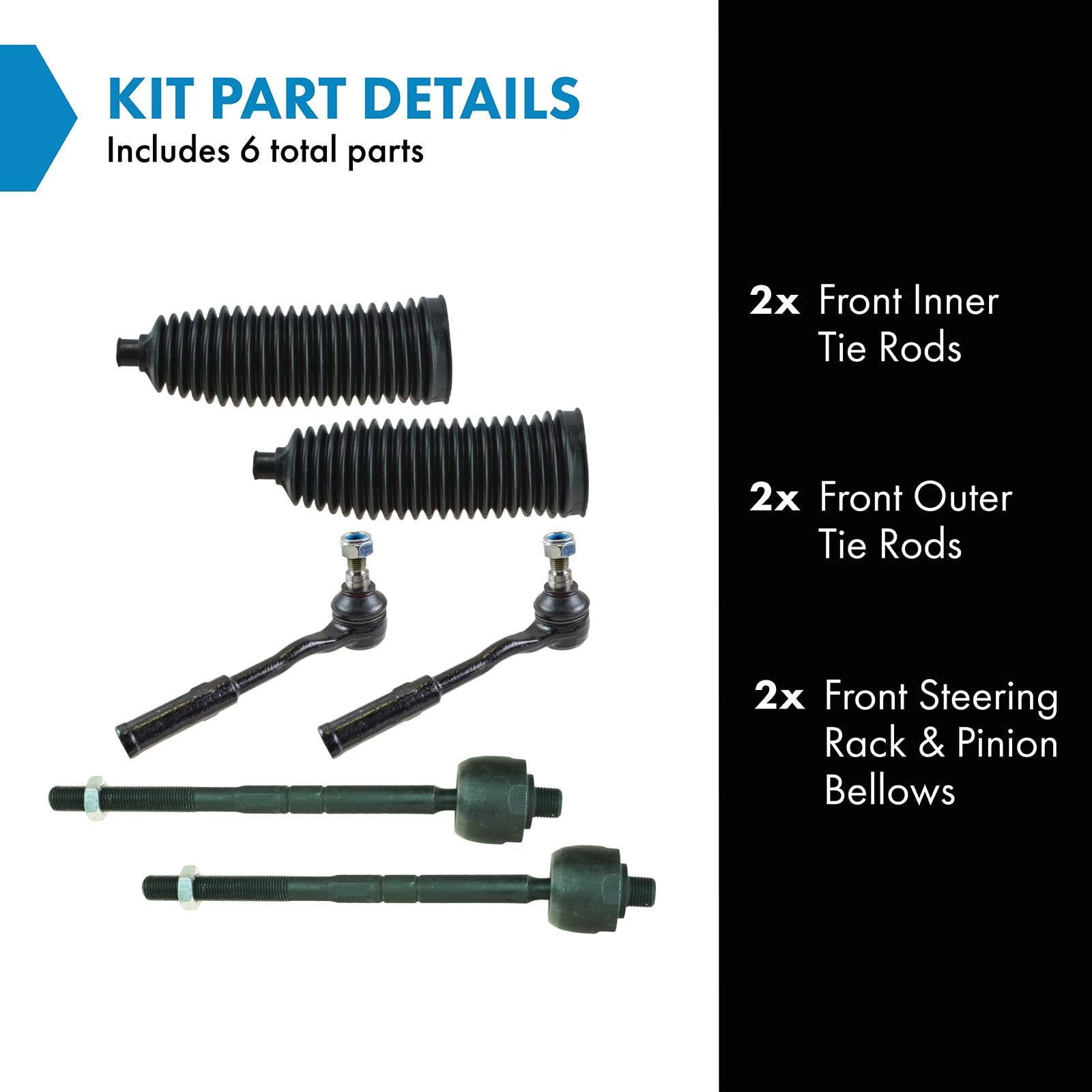 Trq Front Steering Kit Steering Rack & Pinion Bellow Tie Rod Compatible With 00-12 Mercedes-Benz
