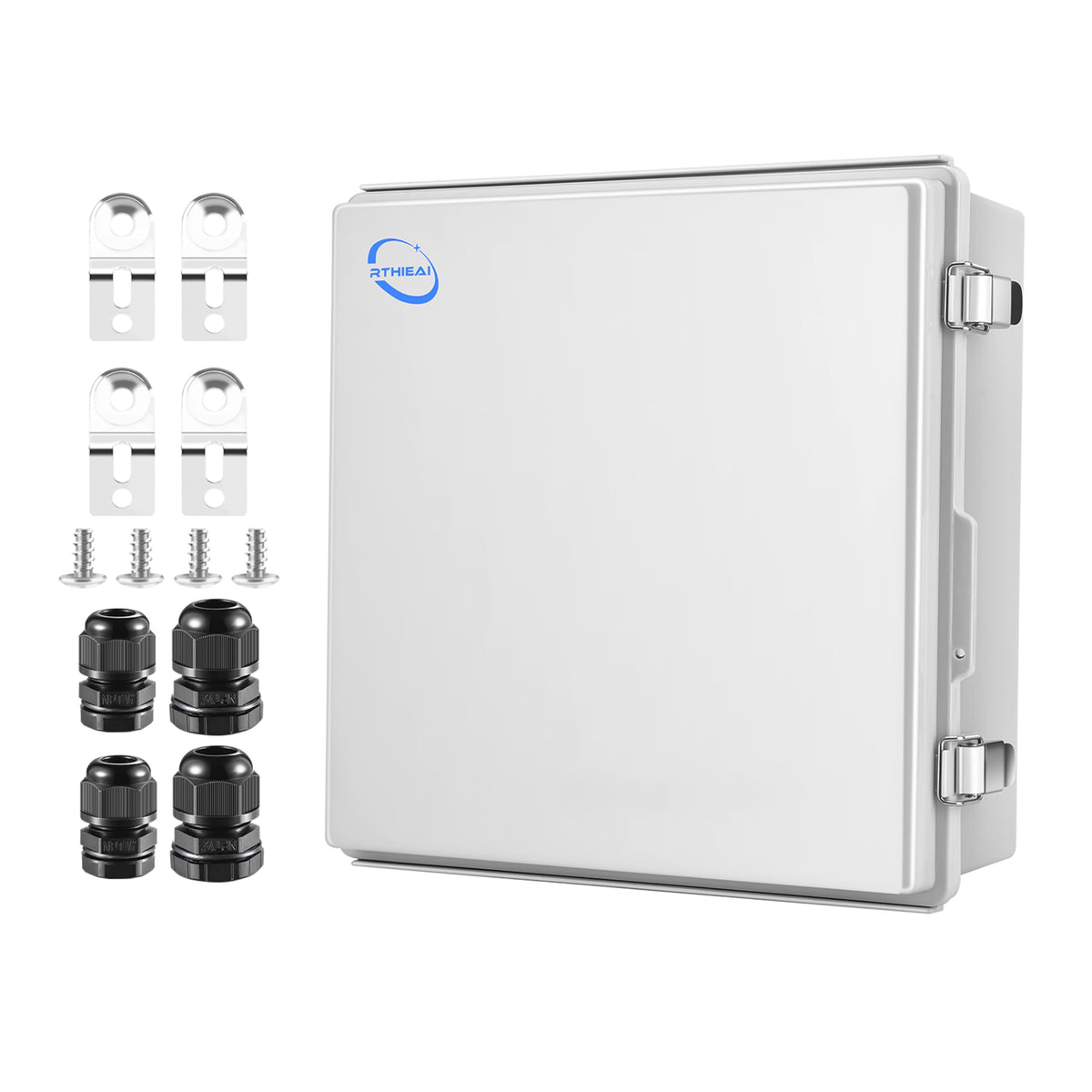 Rthieai Waterproof Outdoor Ip67 Junction Box (13'X13'X5.1') With Mounting Plate, Hinged Grey Cover And Wall Brackets - Weatherproof Abs Plastic Electrical Enclosure For Diy Projects (330X330X130Mm)