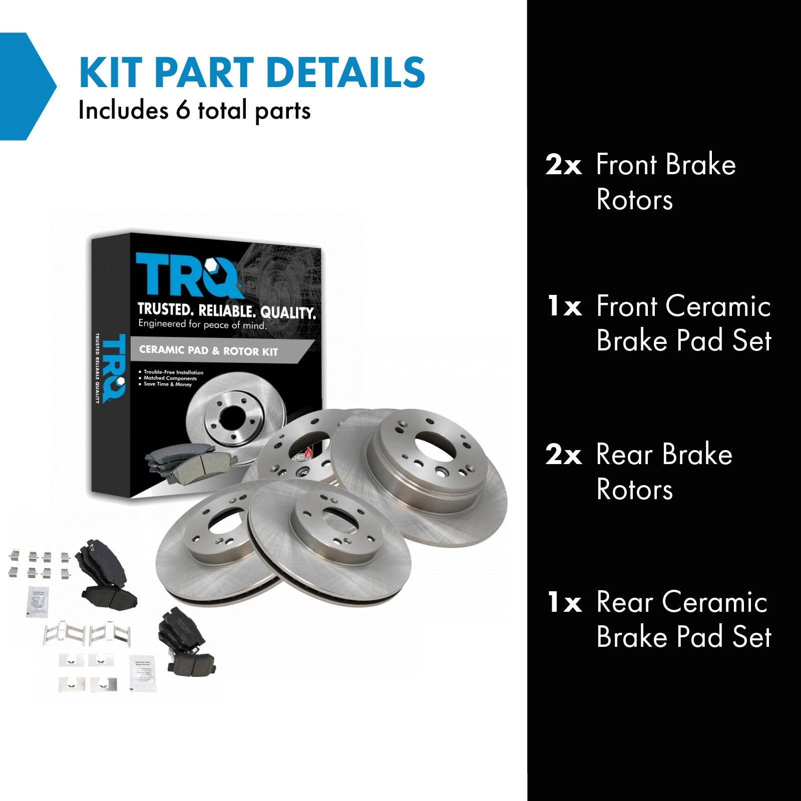 Trq Front And Rear Brake Pad & Rotor Kit Brake Pads Brake Rotor Ceramic Compatible With 2003-2011 Honda Element