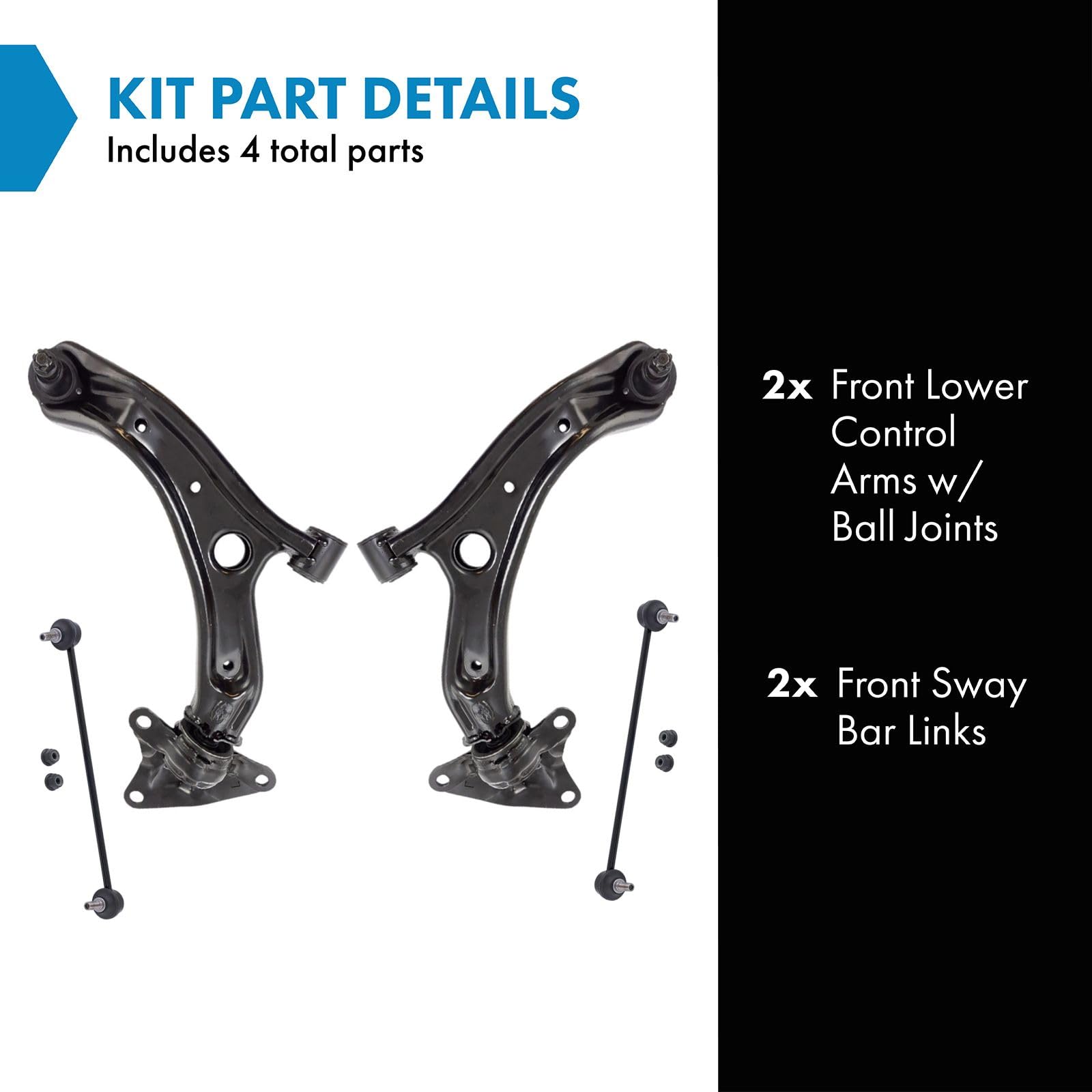 TRQ Front Suspension Kit Control Arm with Ball Joint Sway Bar Stabilizer Link Compatible with 2009-2013 Honda Fit 2010-2011 Insi