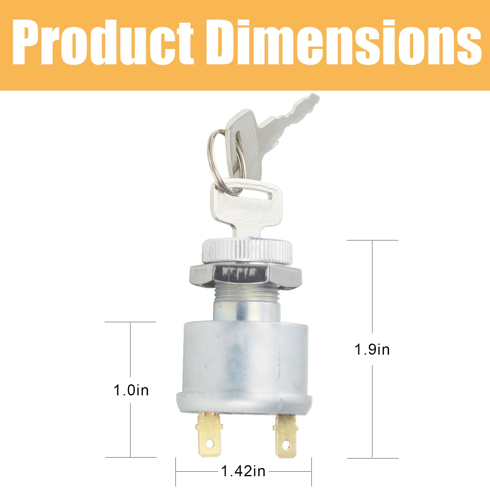 Ignition Switch And Key 2 Terminals Carabiner 17421G1 Fits Ez-Go Electric Golf Cart