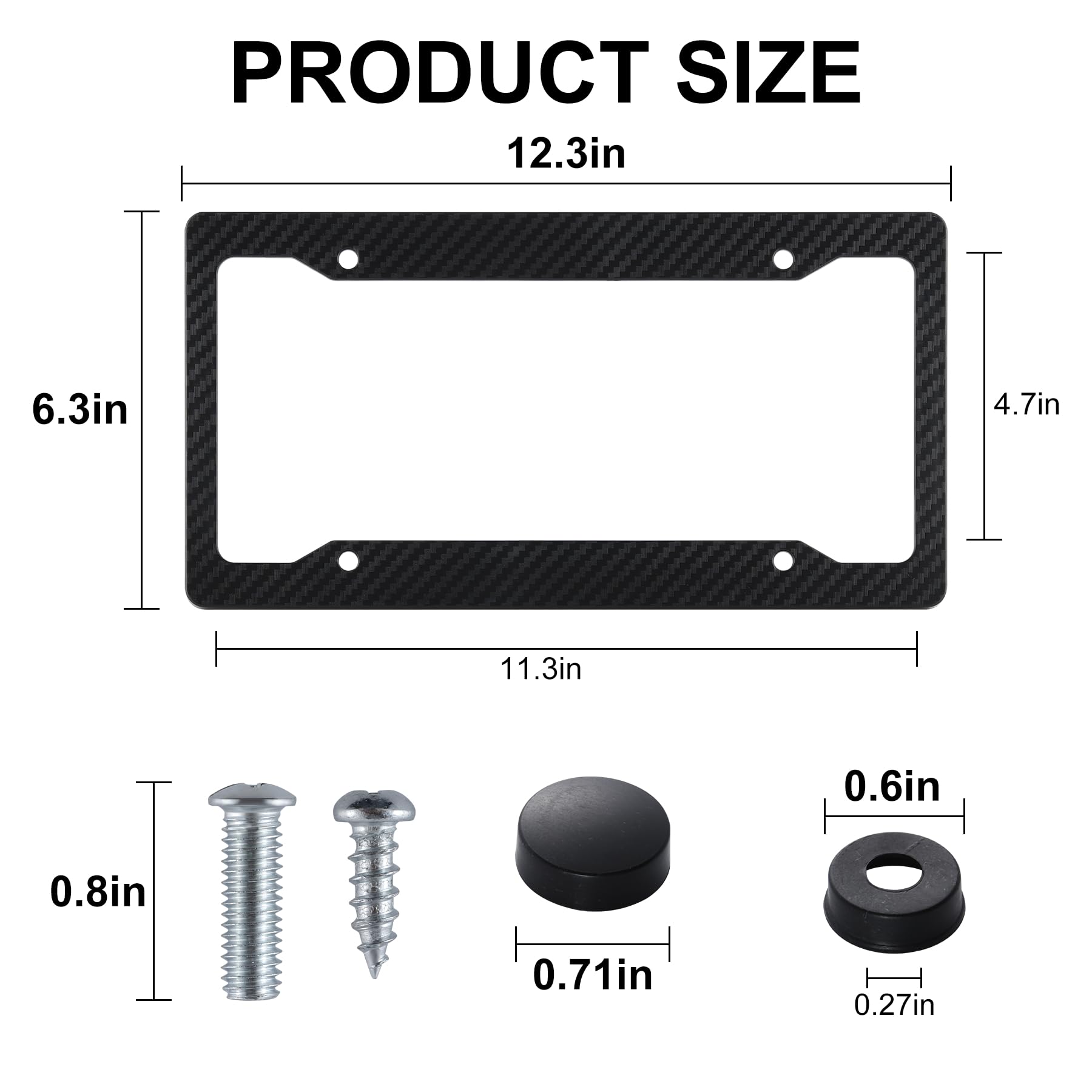 Alpmosn 2Pcs Black Carbon Fiber License Plate Frames, Car Tag Cover With Fasteners And Screws, Car Exterior Accessories, 4 Hole