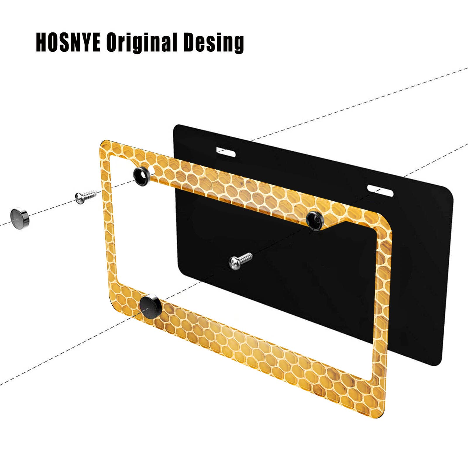 Hosnye Honeycomb License Plate Frame Newly Pulled Honey Bee Beeswax On Plastic Foundation Metal License Plate Cover Front Plates Frames Car Tag Frame For Women Men Us Vehicles Standard