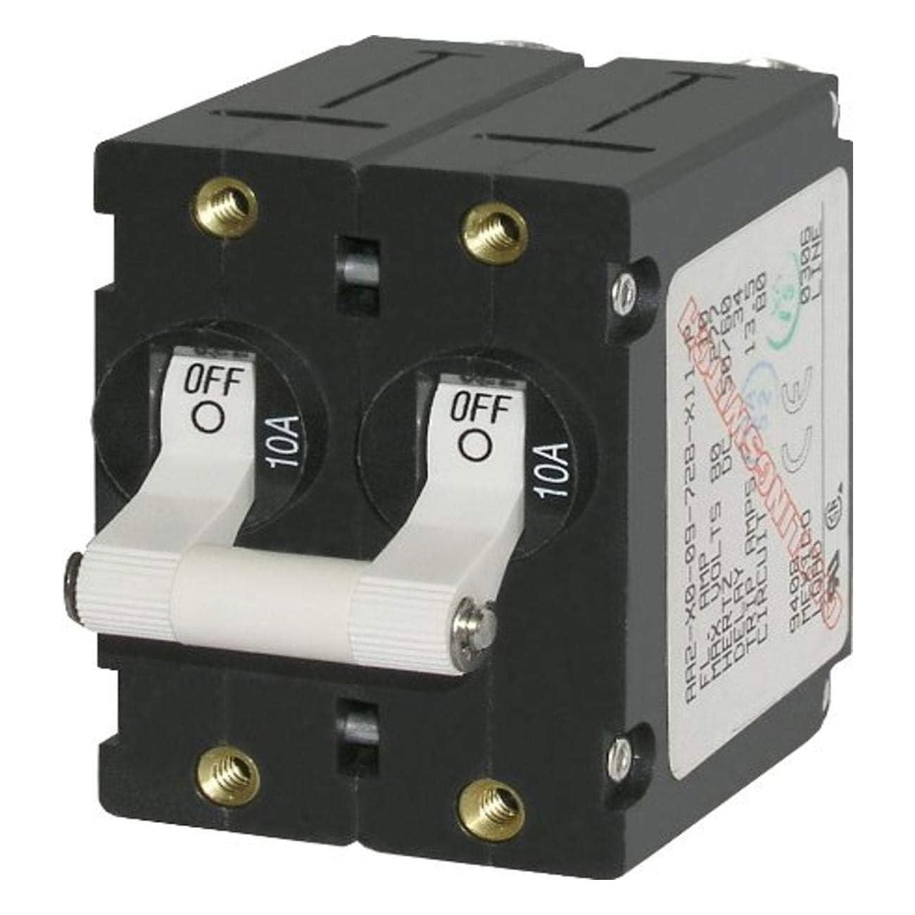 Blue Sea Systems 7233 A-Series White Toggle Circuit Breaker, Double Pole 10A