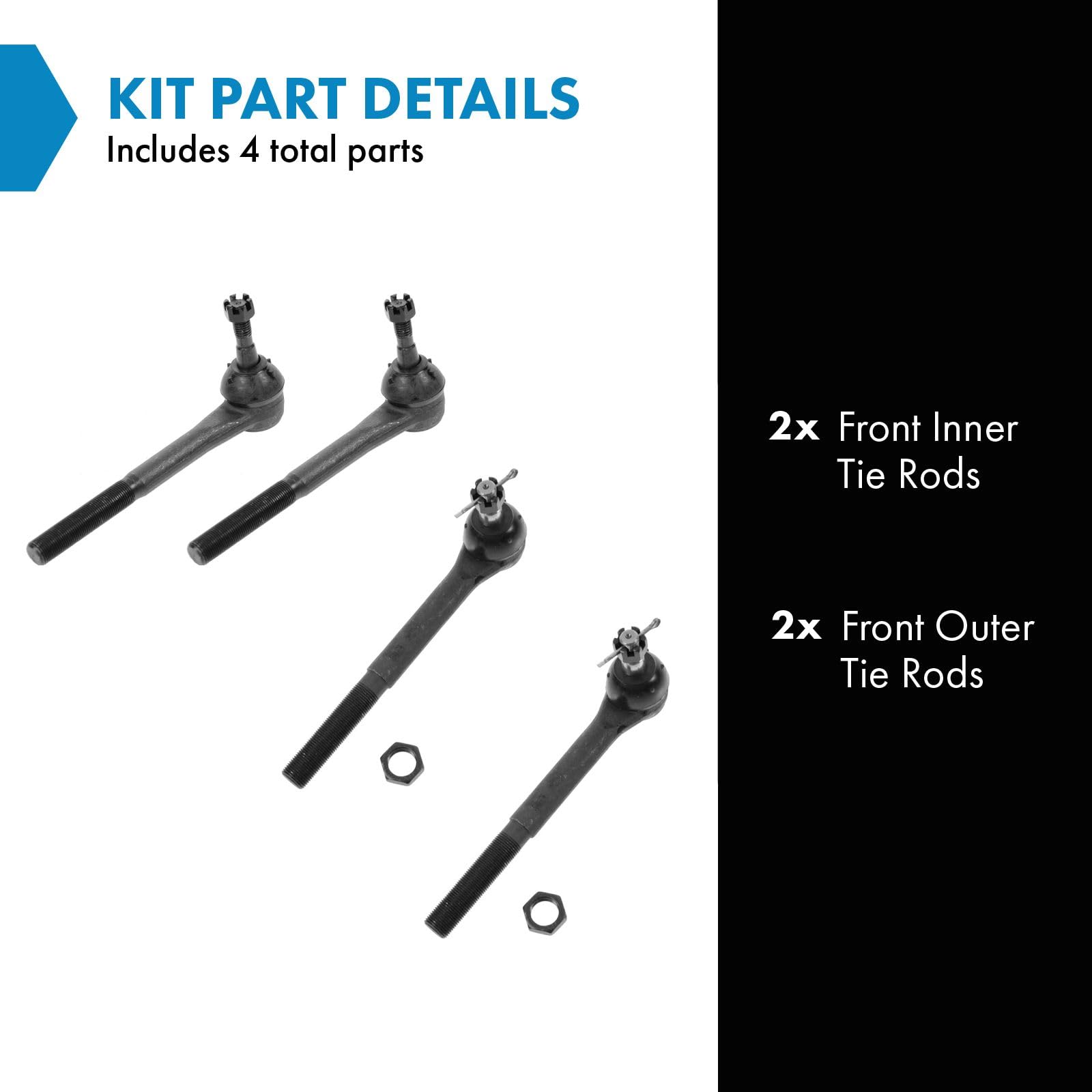 Trq Tie Rod Kit Inner Outer Driver & Passenger Side Set Of 4 For Chevy Gmc Truck 2Wd