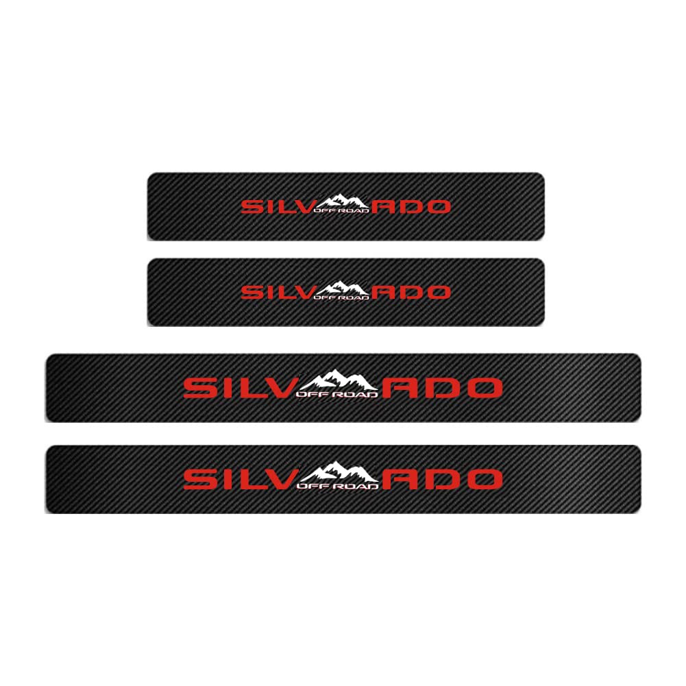 Maxdool 4Pcs Car Door Sill Protector Reflective 4D Carbon Fiber Sticker Decoration Door Entry Guard Door Sill Scuff Plate Stickers Compatible With Silverado Off Road (Red)