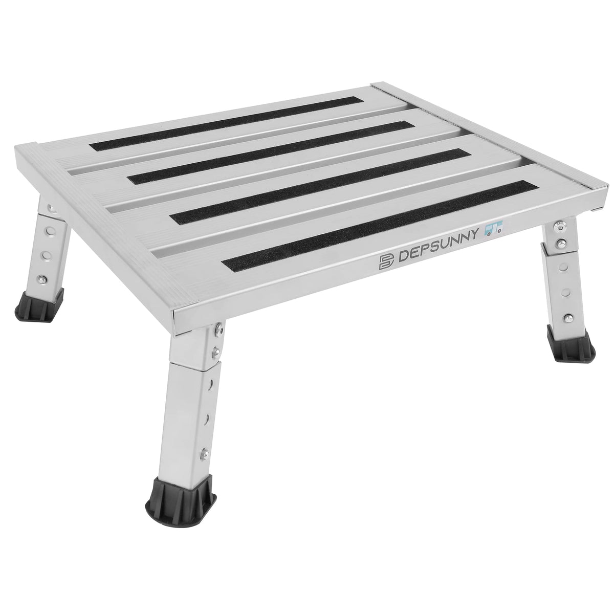 Depsunny Adjustable Height Aluminum Rv Step, Stable Foldable Platform Step Stool, Supports Up To 1,000 Lb, Non-Slip Rubber Feet