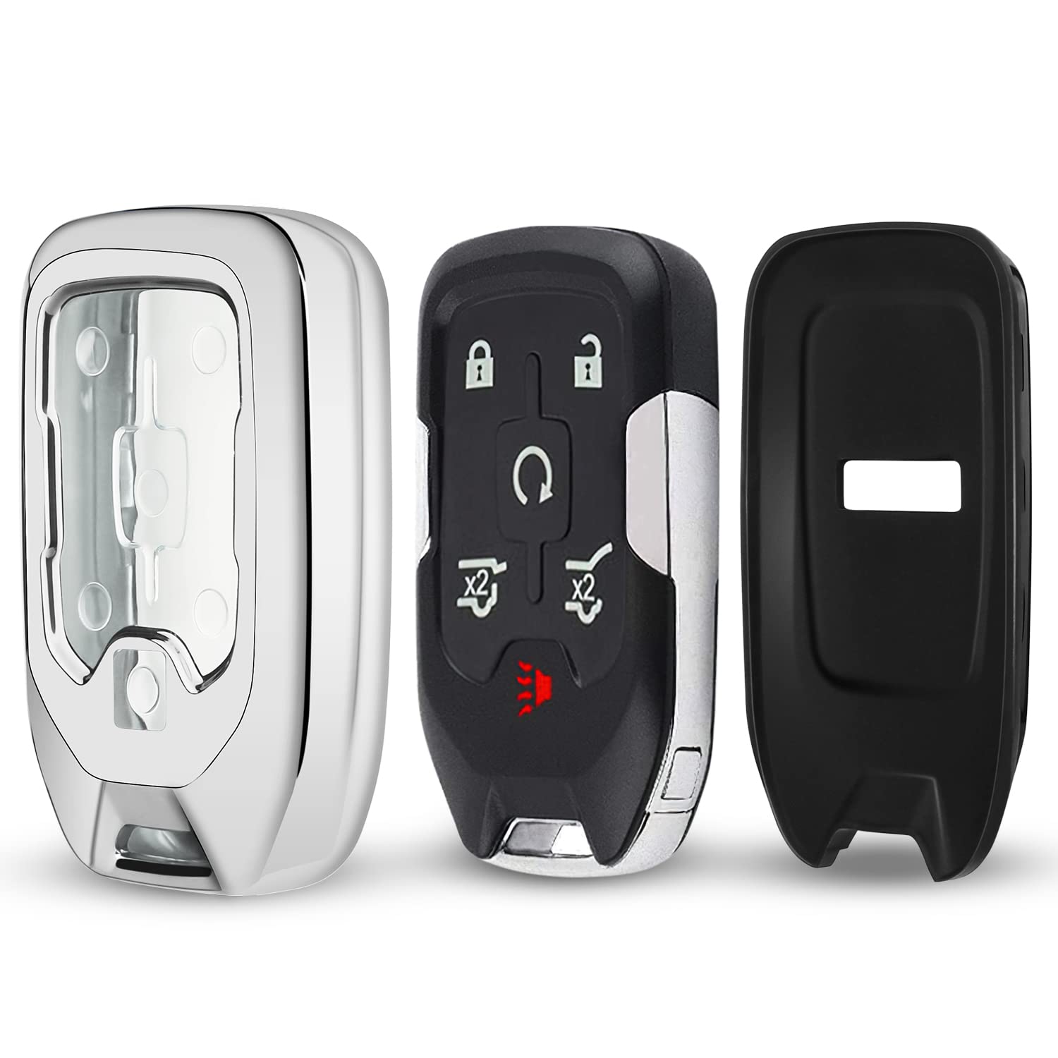 Qbuc For Gmc Key Fob Cover Tpu Protector Case With Keychain For 2019-2021 Chevrolet Chevy Silverado And Gmc Sierra 1500 2500Hd 3500Hd Terrain Acadia Yukon Key Cover Smart Remote 3/4/5/6 Button(Silver)