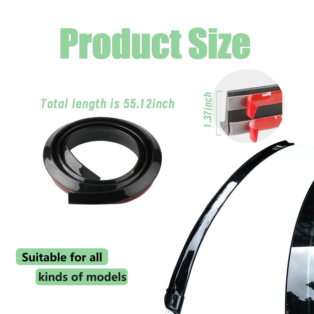 Ziciner Car Trunk Spoiler Lip Kit, 4.9 Ft Anti-Scratch Abrasion Auto Rear Wing Decor Strip, Carbon Fiber Pattern Rubber Spoiler