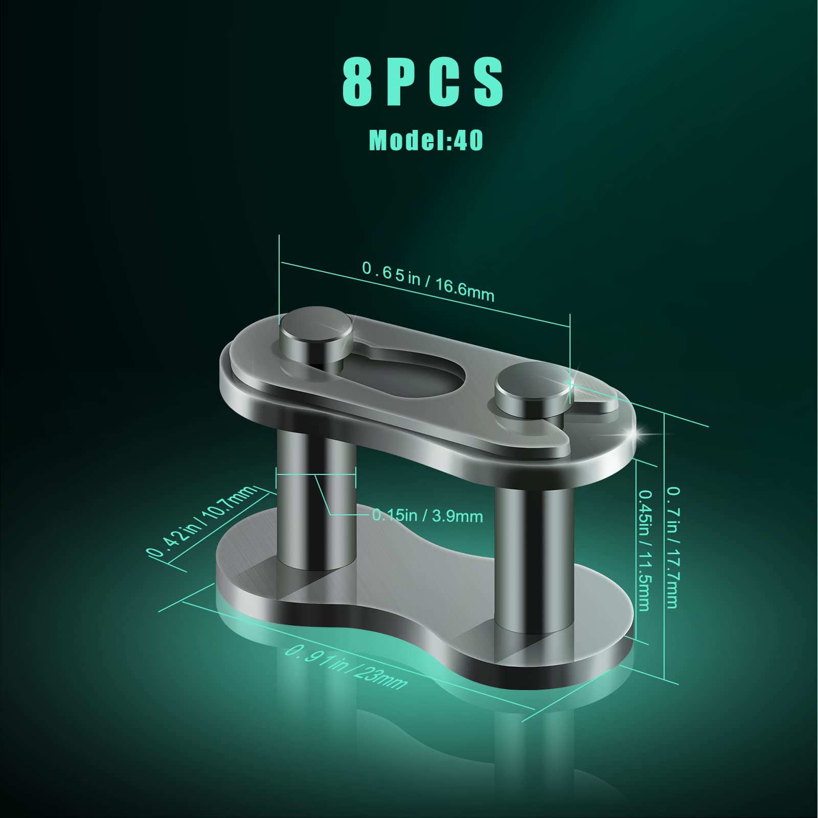 Aiex 8Pcs #40 Chain Master Links, Steel Alloy Heavy Duty Roller Chain Connector Links For Bike Bicycle Mini Bike Karting Pit Atv Scooter