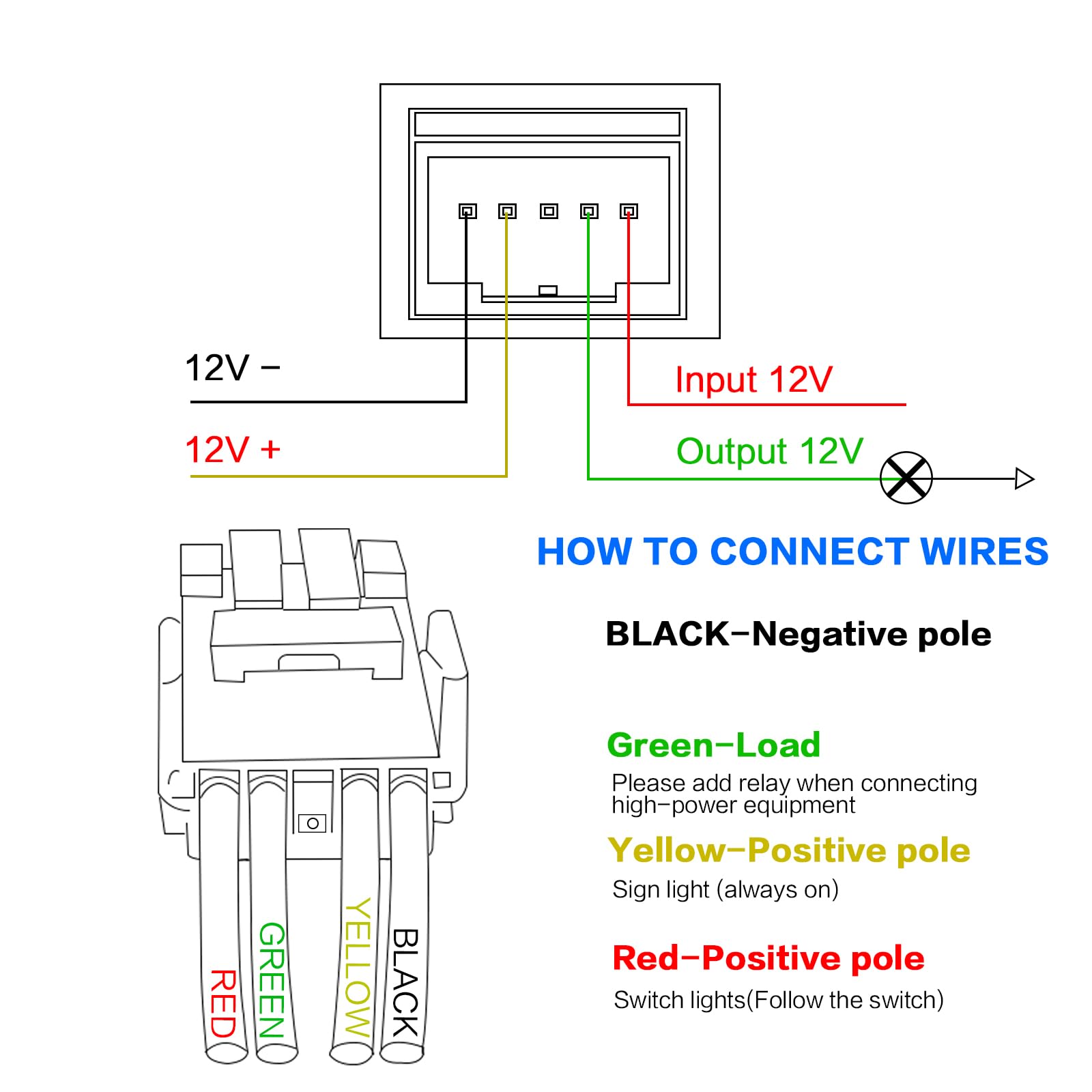 iztor 12v Push Button Switch Blue LED Multi-Purpose Switches Waterproof Toggle Switch with 4 Wires Connector Kit for Various Toy