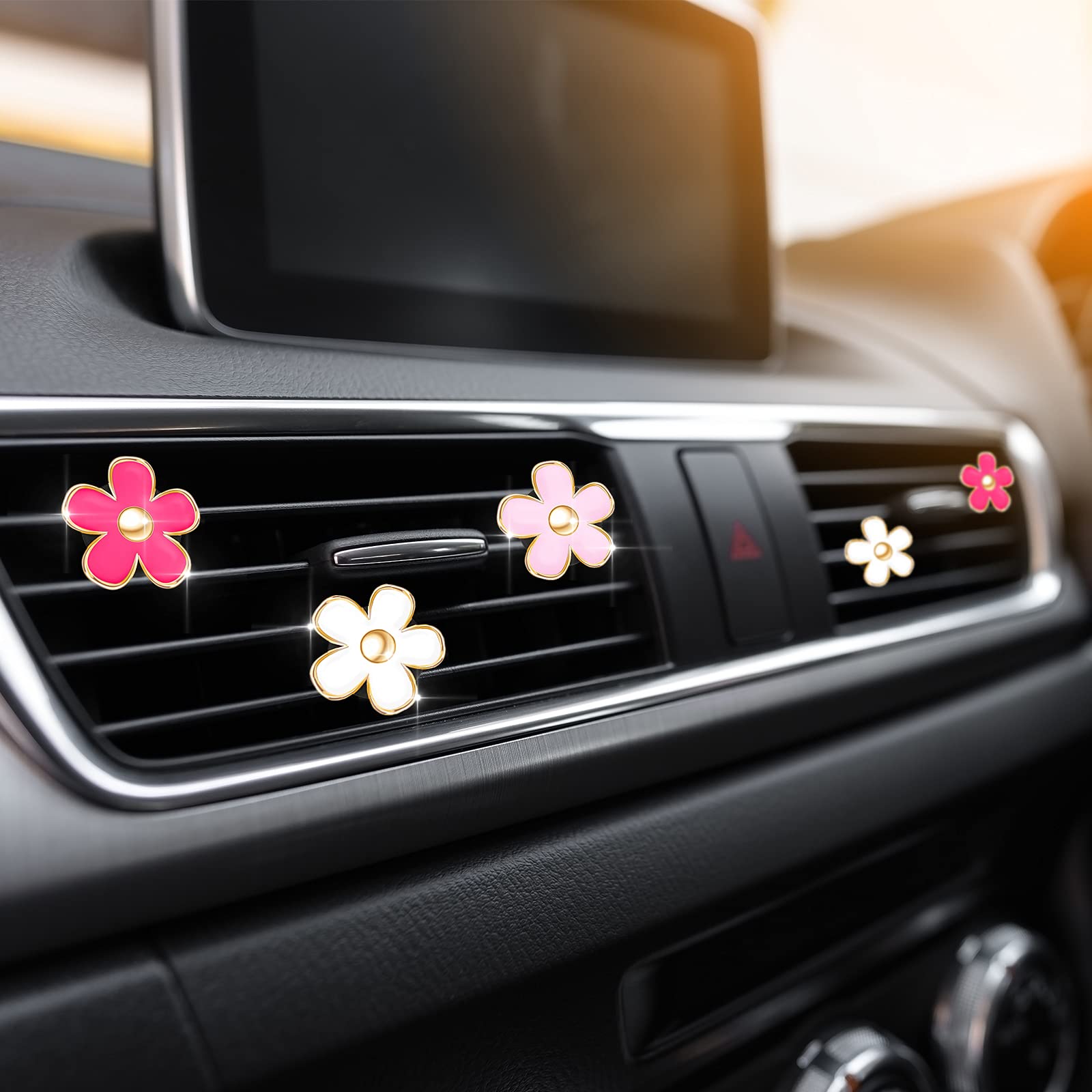 Frienda 6 Pcs Daisy Flower Air Vent Clip Air Freshener Outlet Clip Car Air Conditioning Clip Charm Car Inter Decor(Red, Pink, Wh