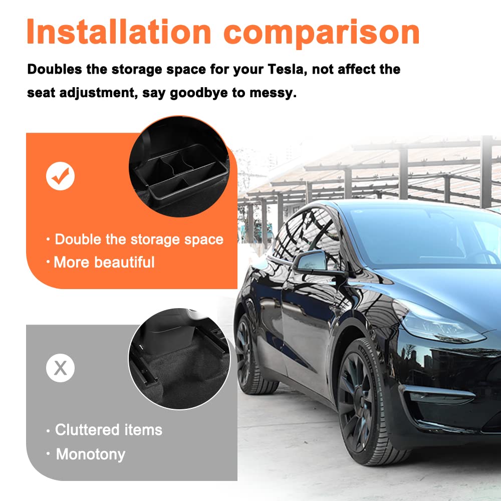 Atnvidsg Rear Underseat Organizer Compatible With Tesla Model Y 2020 2021 2022 2023 Abs Organizer Center Console Organizer (Blac