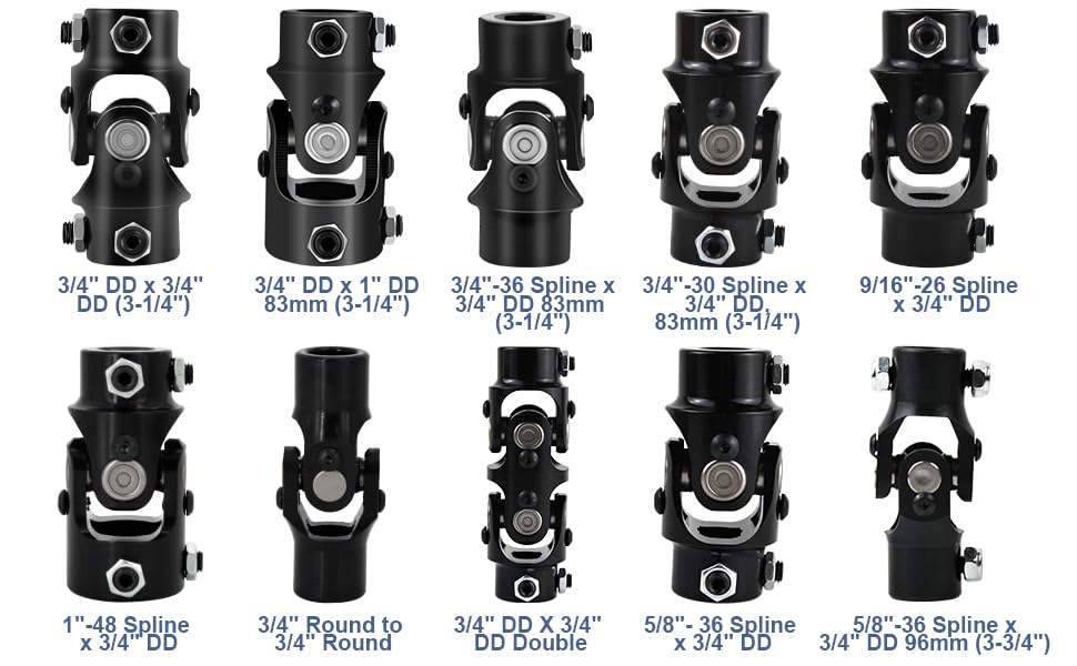 Cool Star 3/4''-30 Spline X 3/4'' Dd Black Steering Universal Joint Single U Joint Shaft 83Mm (3-1/4'') Universal Working Angle