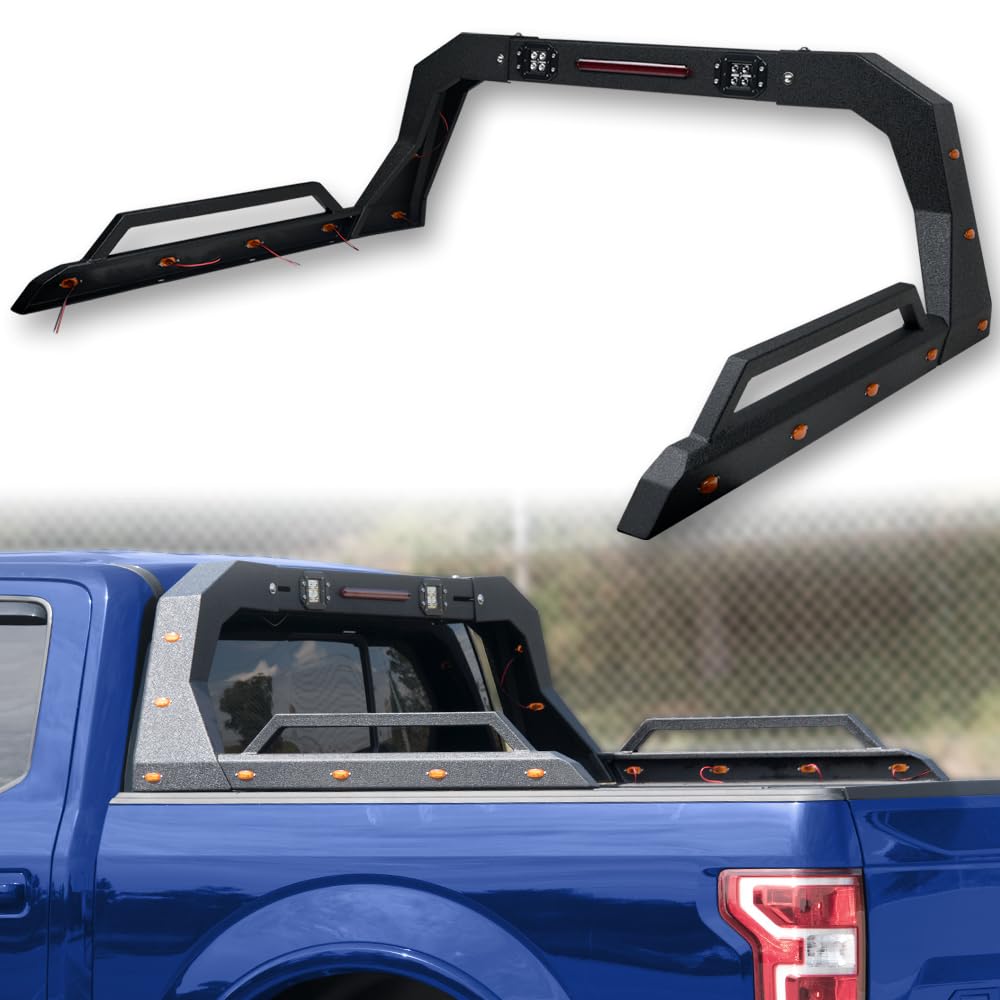 TLAPS 7422449176161 Universal Compatible with Pickup Truck Matte Black Adjustable Chase Rack with Side Rails Handle & 3rd Third 