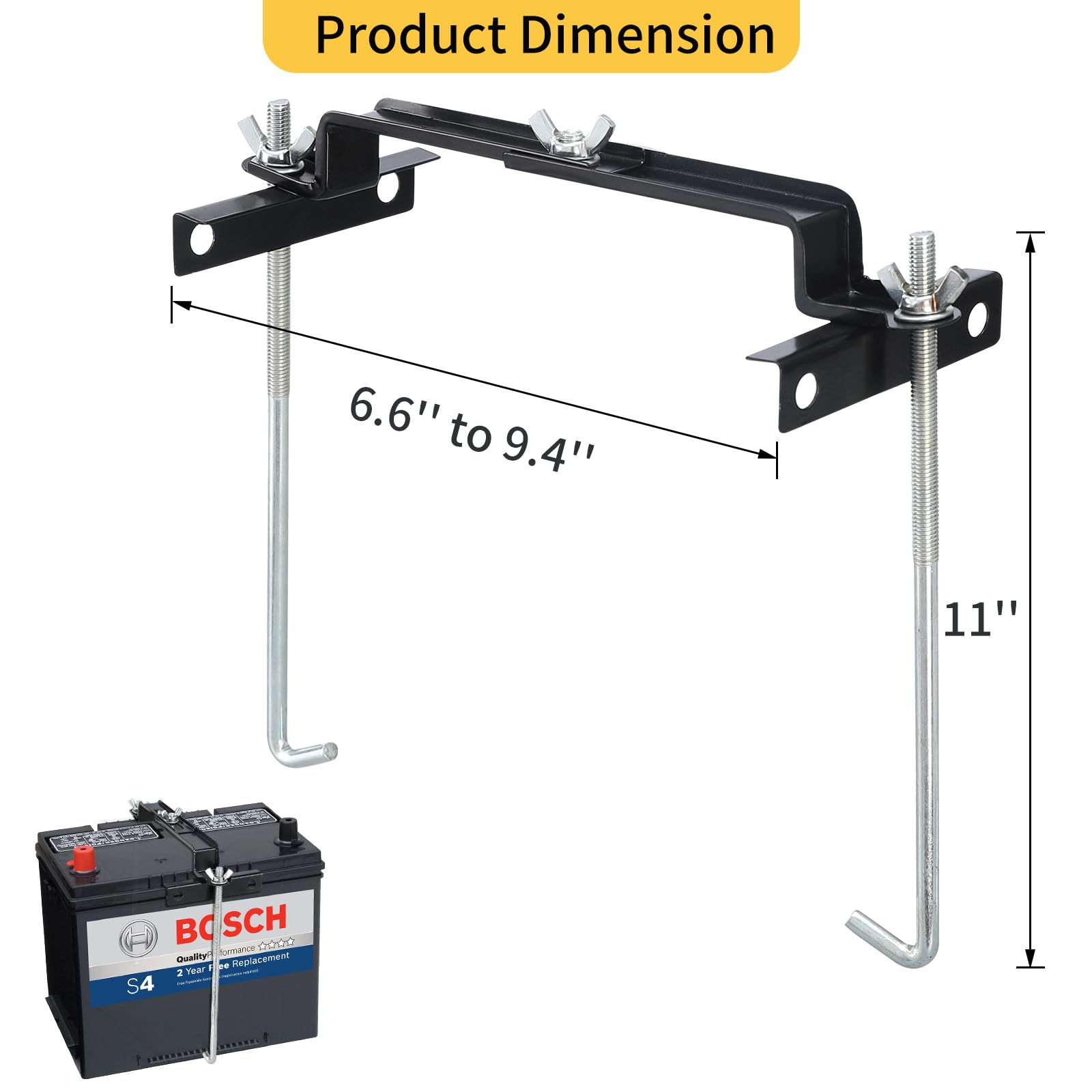 Car Battery Hold Down Kit, High-Strength Car Battery Crossbar with Heavy-Duty Clamps, Rust-Resistant Car Battery Holder with J-b