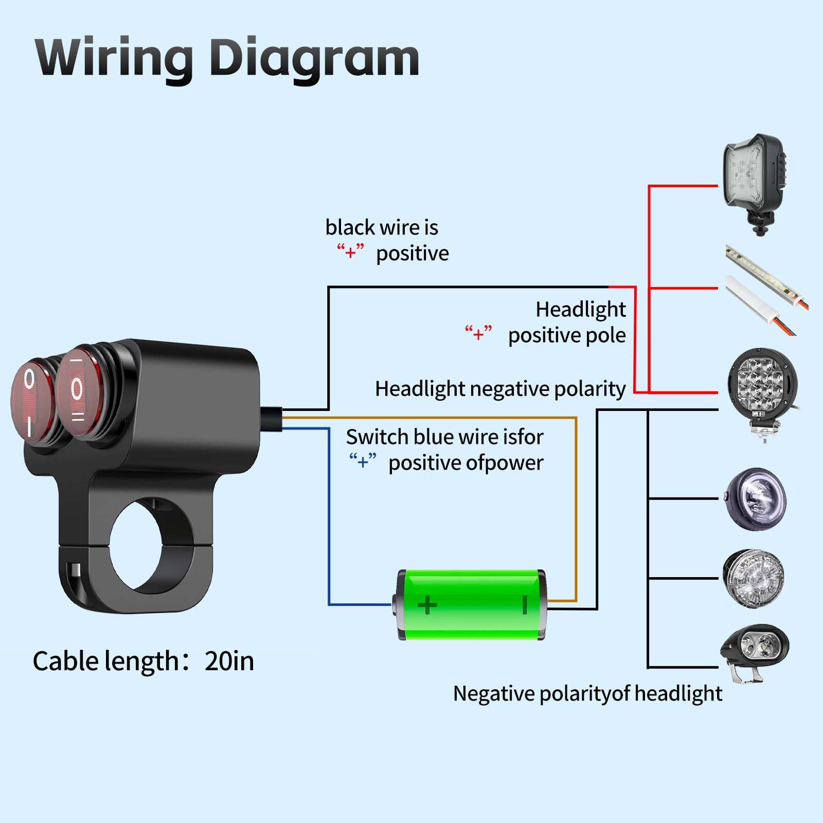 Waterproof Motorcycle Atv 7/8' Light Bar Switch, 12V 16A Double Control Switch, Cnc Aluminum Alloy Handlebar Toggle Switch, Hazard Brake Fog Light On-Off-On Switches, Red Indicator Light