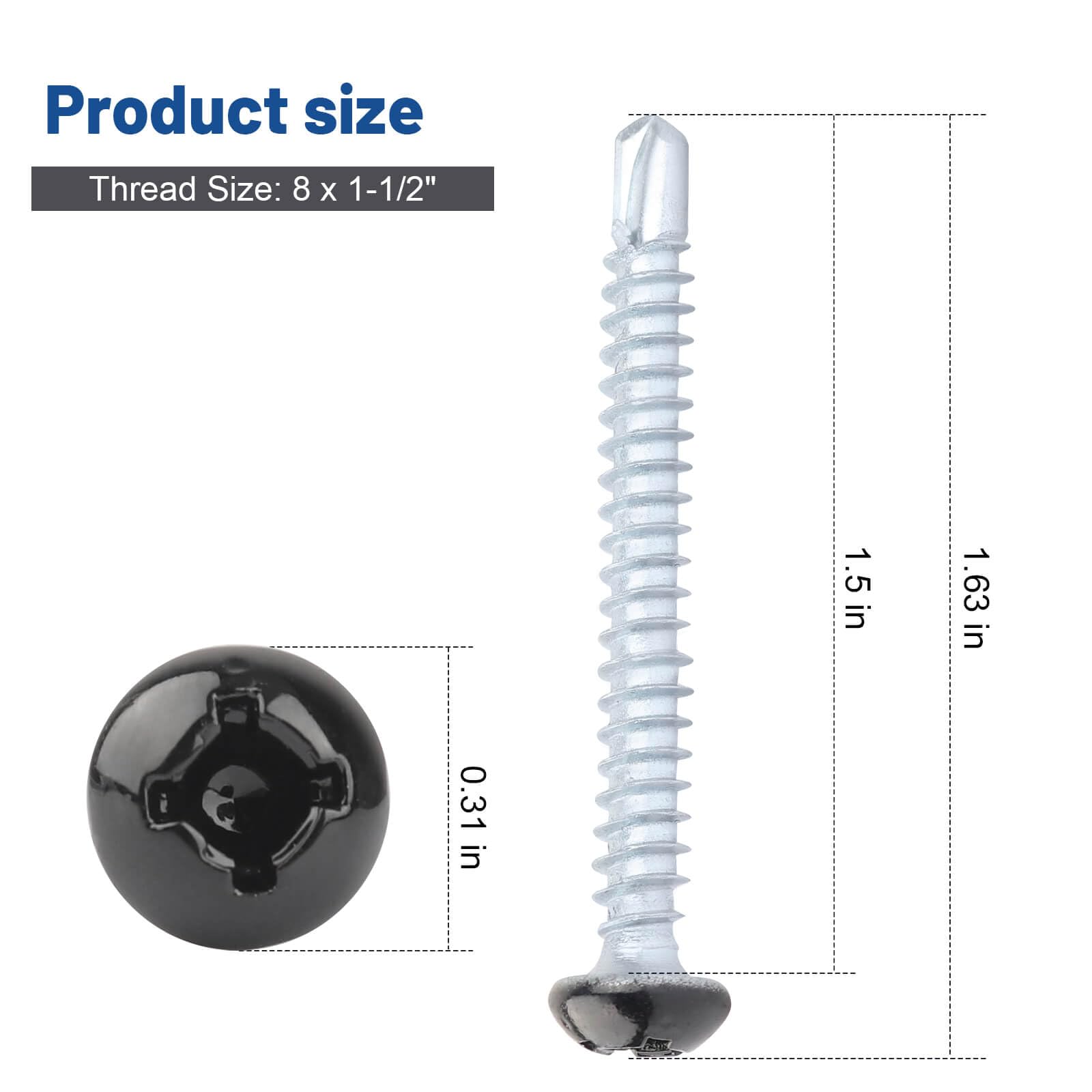 Pan Head Metal RV Screws Black #8 x1-1/2 for Quad Drive Self Tapping Drill RV Interior and Exterior Enclosed Trailer Repair Scre