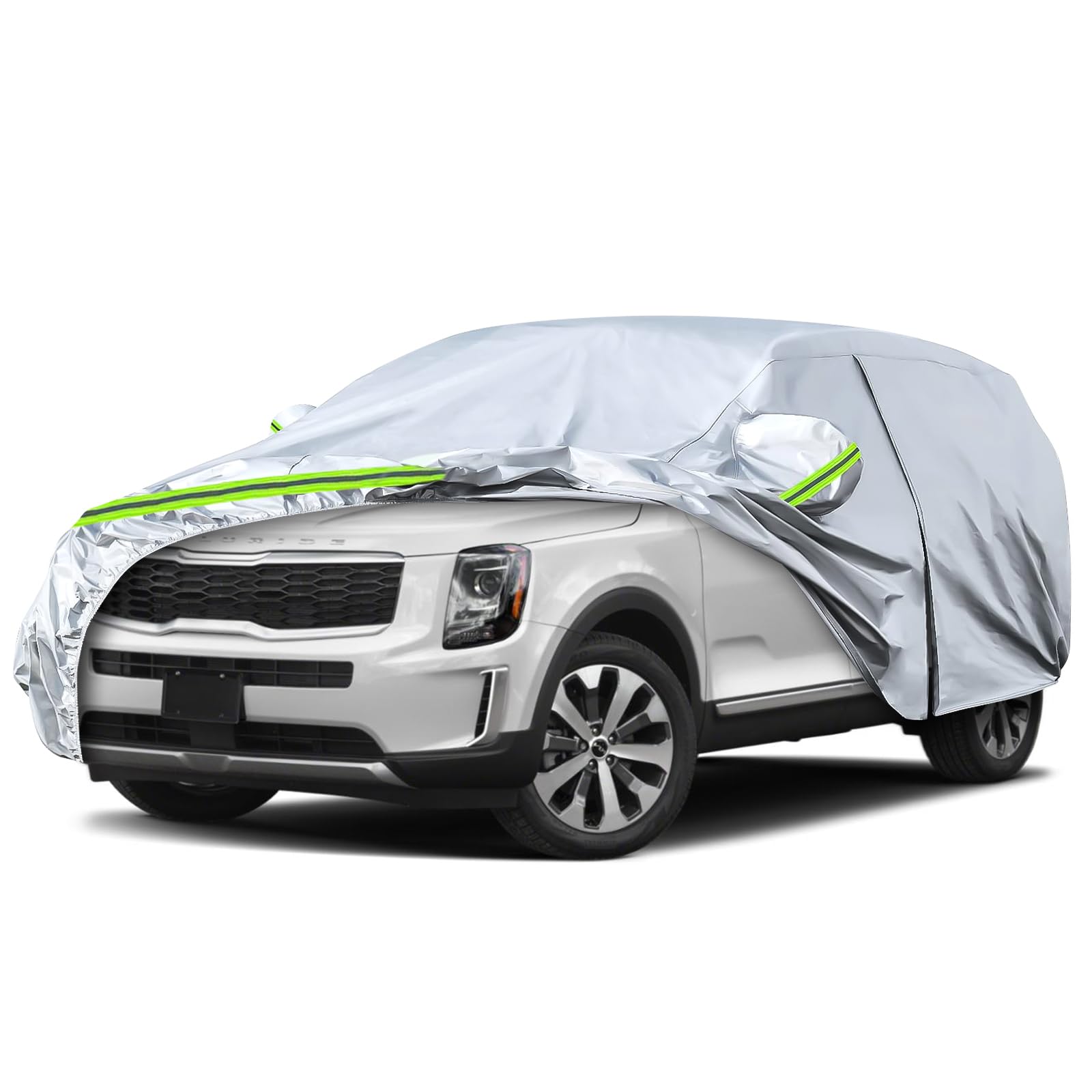 Waterproof Car Covers Replace For 2020-2024 Kia Telluride, 6 Layers Silver All Weather Car Cover With Zipper Door & Windproof Ba