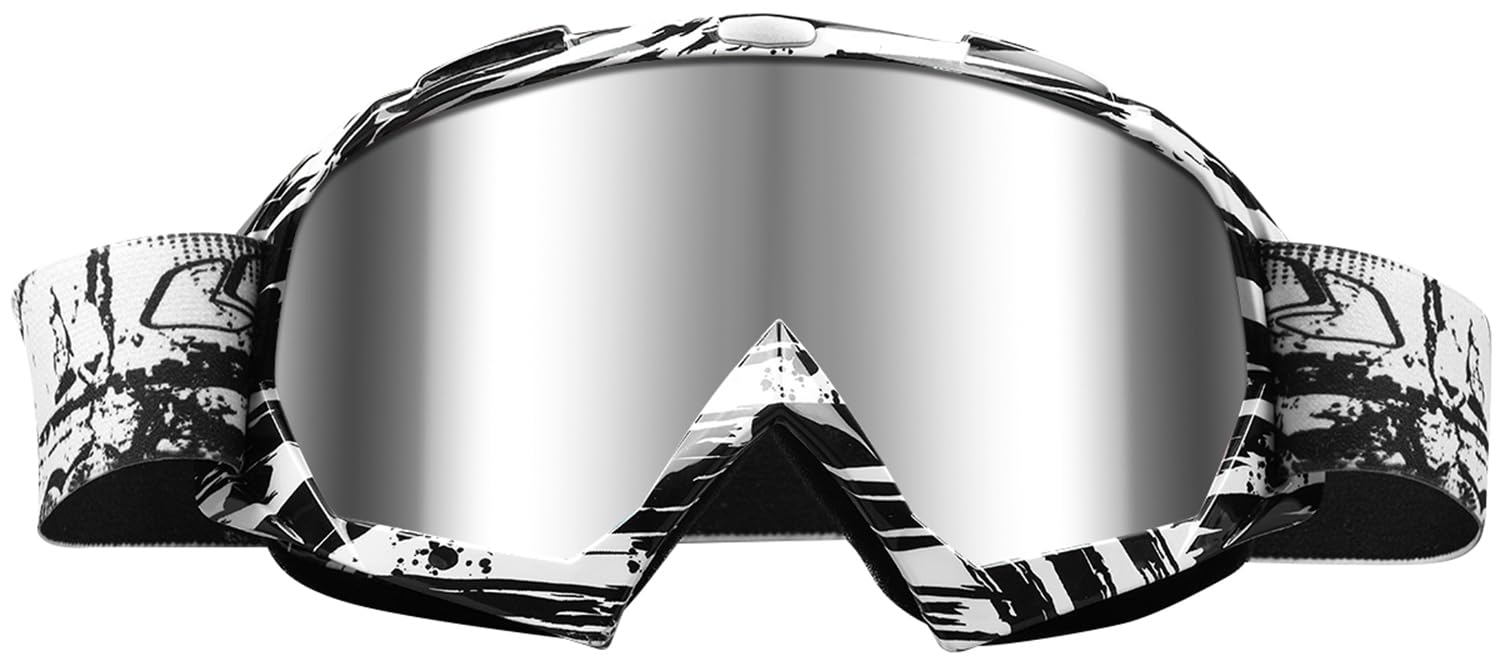 Beyisi Dirt Bike Goggles Motorcycle Gear Atv Riding Motocross Dirtbike 4-Wheeler Goggles Accessories Ski Goggles Fit Over The Glasses Uv400 Protection Dust Shatterproof For Men Women (Silver Lens)