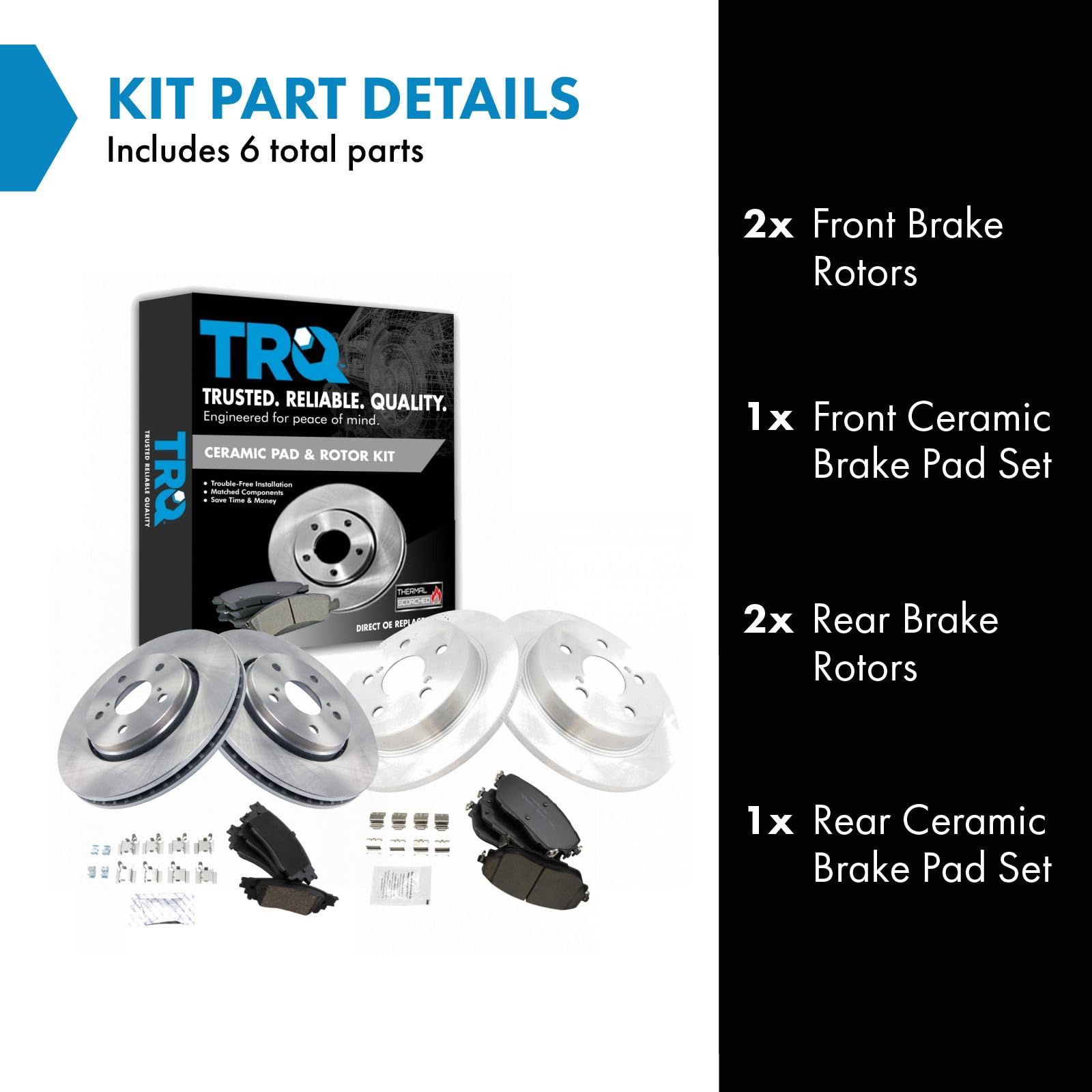 Trq Front And Rear Brake Pad & Rotor Kit Brake Pads Brake Rotor Ceramic Compatible With 2018-2020 Toyota C-Hr