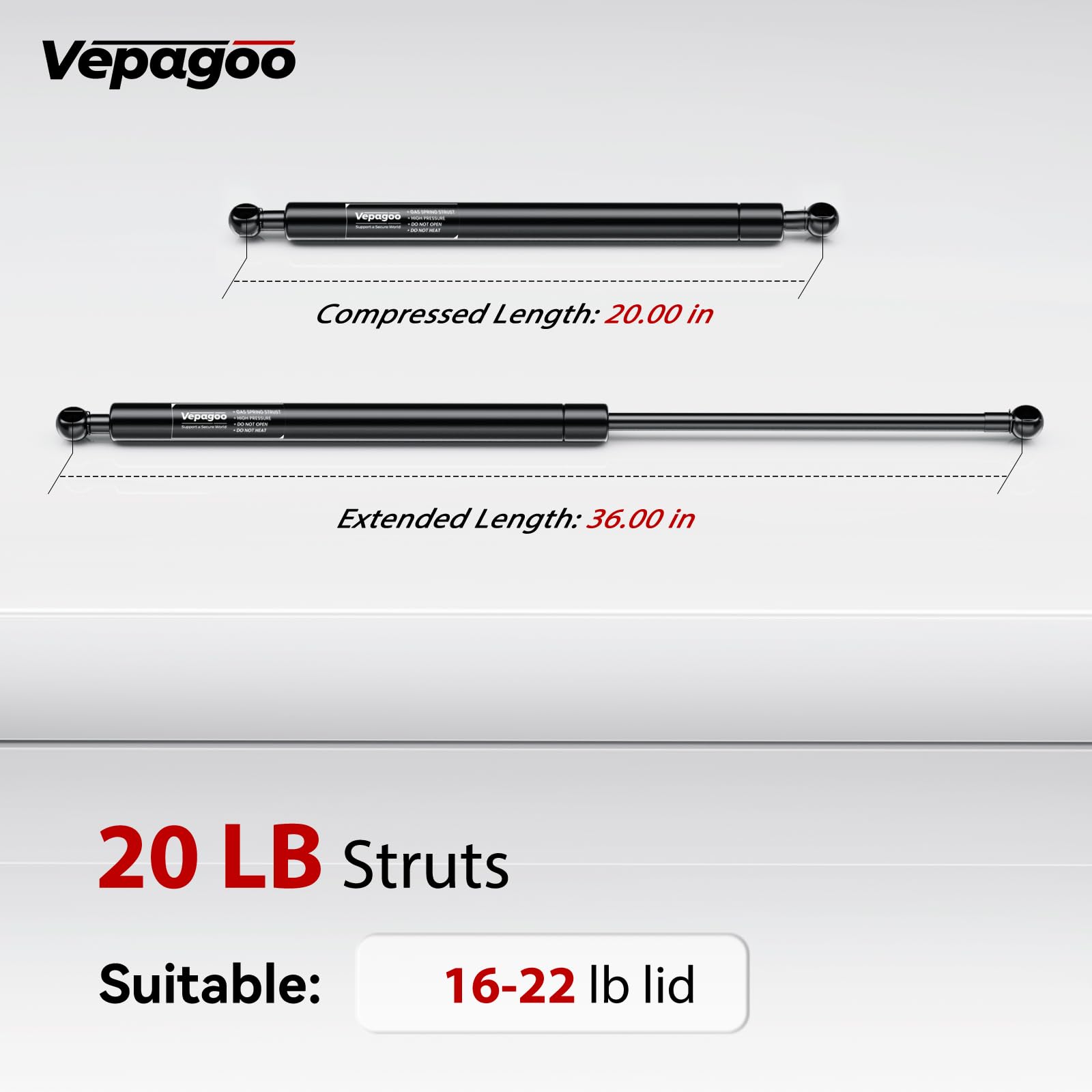 Vepagoo 36 Inch Gas Strut 20Lb/89N Heavy Duty Lid Gas Struts Shock Lift Support Spring For Tonneau Cover Rv Kitchen Door Truck B