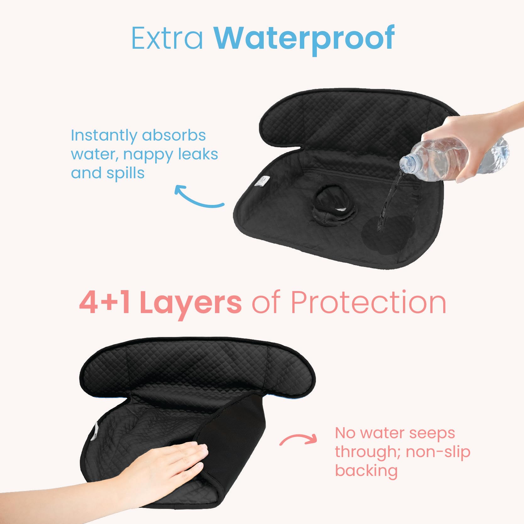THINK GOOD TOTS Black Piddle Pad 2-Pack – Waterproof Car Seat & Stroller Protector for Potty Training, Machine Washable, Anti-Slip