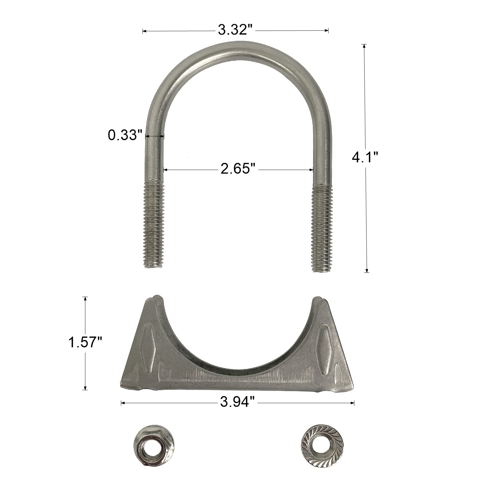Heavy Duty 2.5 Inch Muffer Clamps Exhaust 2 1/2'' Stainless Steel U Bolt Clamp On Tip Pipes Connection