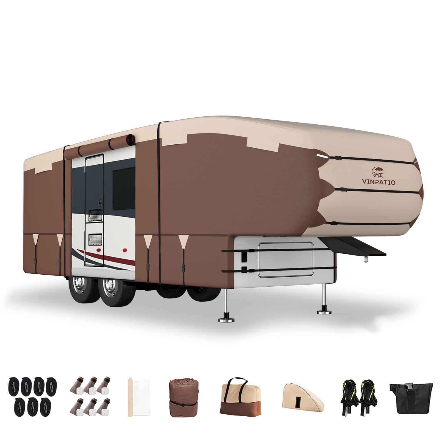 5Th Wheel Cover 300D Oxford Fabric Two Color Design, Fits 37'-40' Rv Heavy Duty 5Th Wheel Rv Cover Anti-Uv Waterproof Windproof,