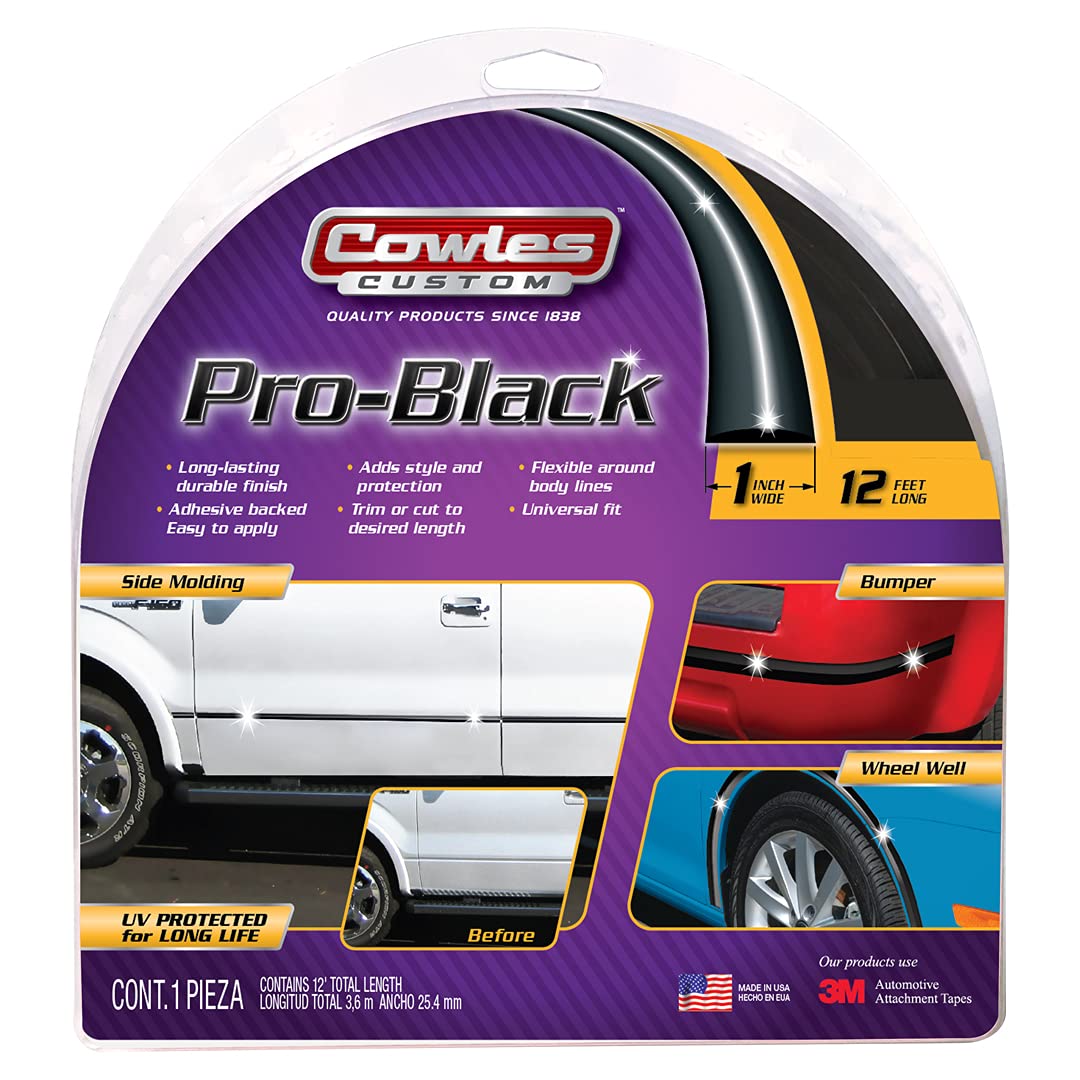 Cowles Custom - Black Finish, 1 In By 12 Ft, Premium Universal Body Molding For All Vehicles - Easy Install, Uv Protected, Long