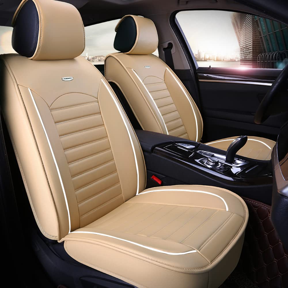 Otoez Universal Leather Car Seat Covers 5 Seat Full Set Automotive Seat Protector Replacement Car Cushion Compatible With Most Vehicles Trucks Suvs, Honda Toyota Chevy Ford Nissan Hyundai(Beige)