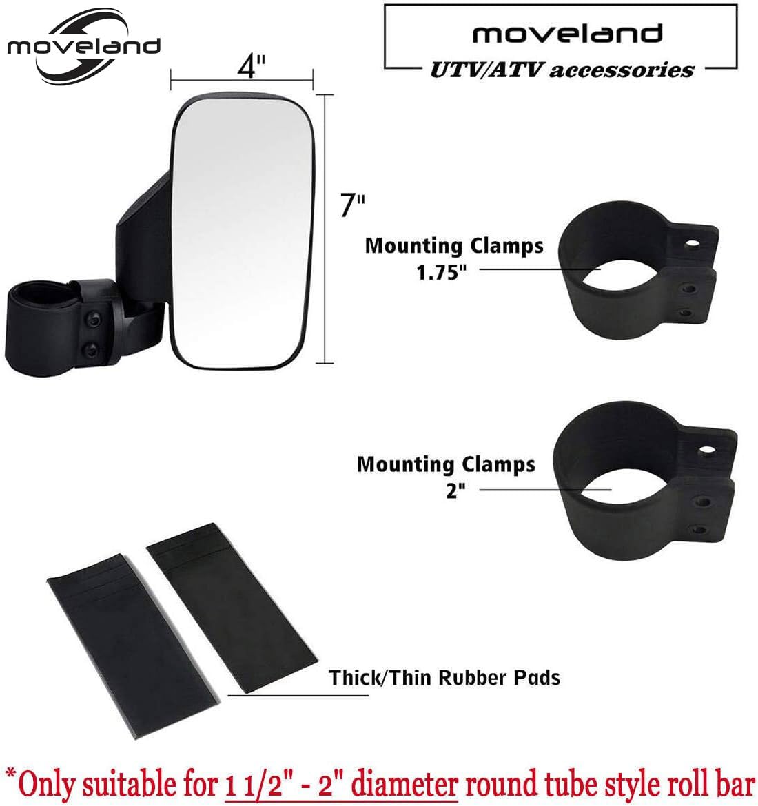 2022 Upgraded UTV Side View Mirrors, Adjustable Wide Rear Clear View with Shatter-Proof Tempered Glass, Moveland UTV Off Road Ac