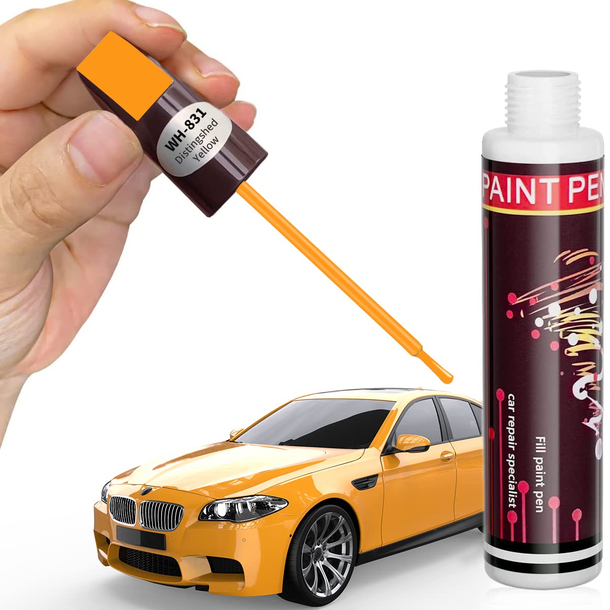 Touch Up Paint Pen For Cars Scratch Removal Repair, Wheel Fill Paint Pen Black/White/Multi-Color Optional For Various Cars (Deep Yellow)