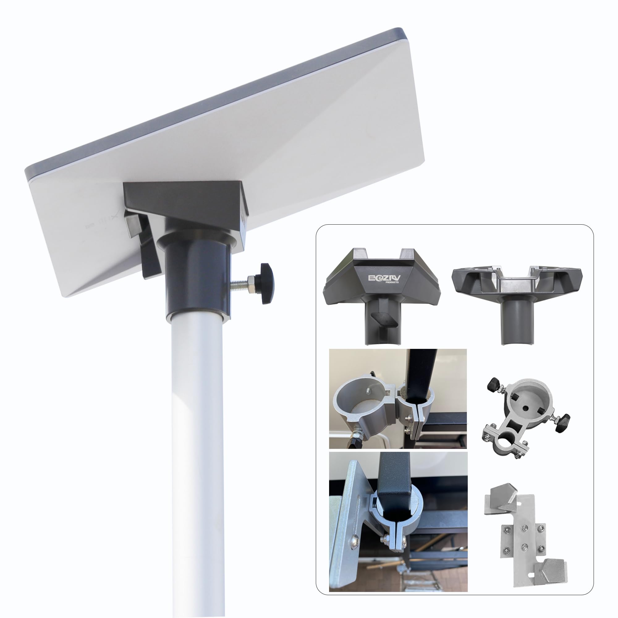Eez Rv Products Starlink Mini Adapter With 10Ft Telescopic Pole And Rv Ladder Mounting Bracket Kit - Fits 1.0'' Square Ladder Ra