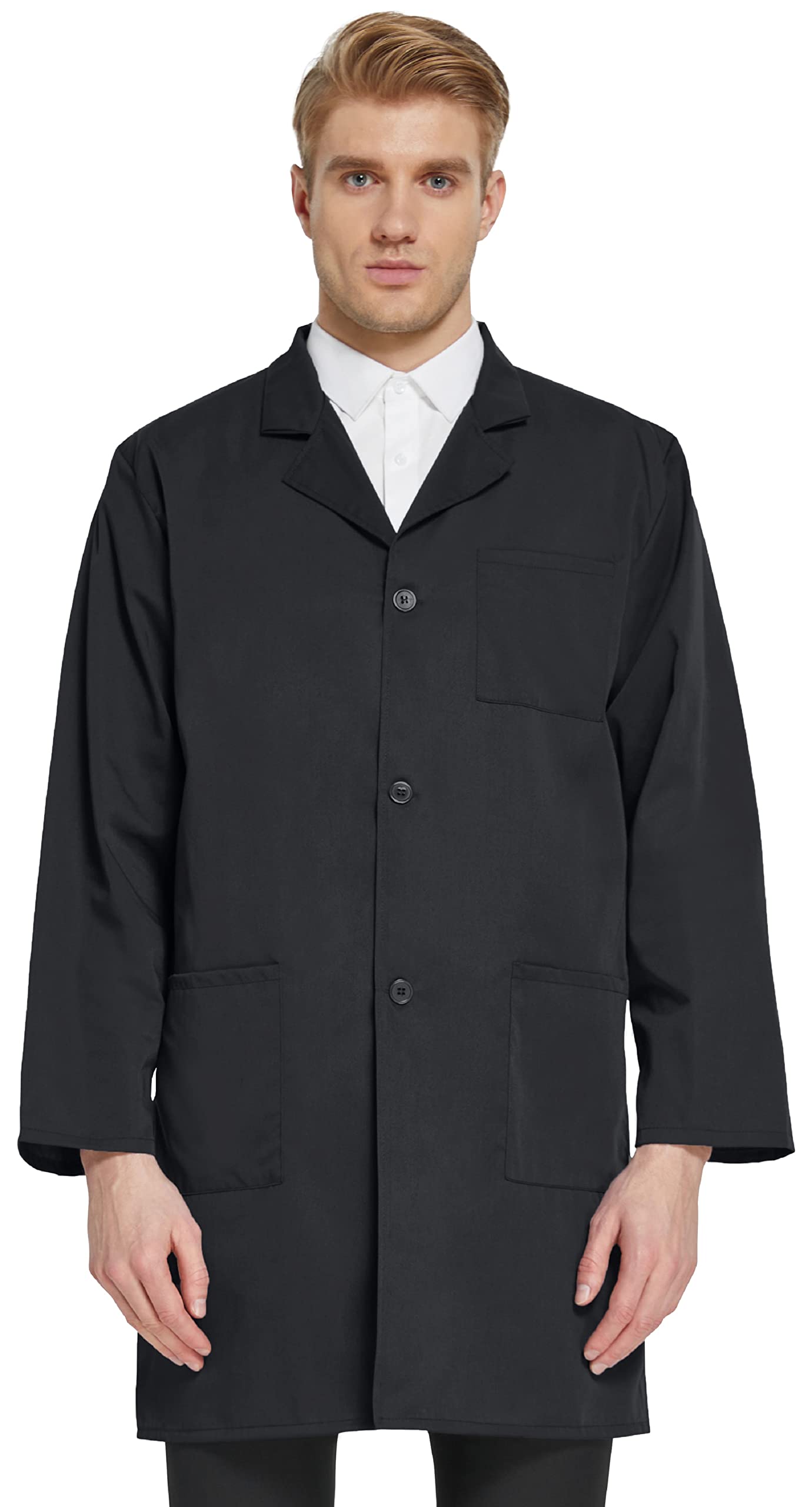 Vogrye Professional Lab Coat For Women Men Long Sleeve,Unisex (Xl, Black)