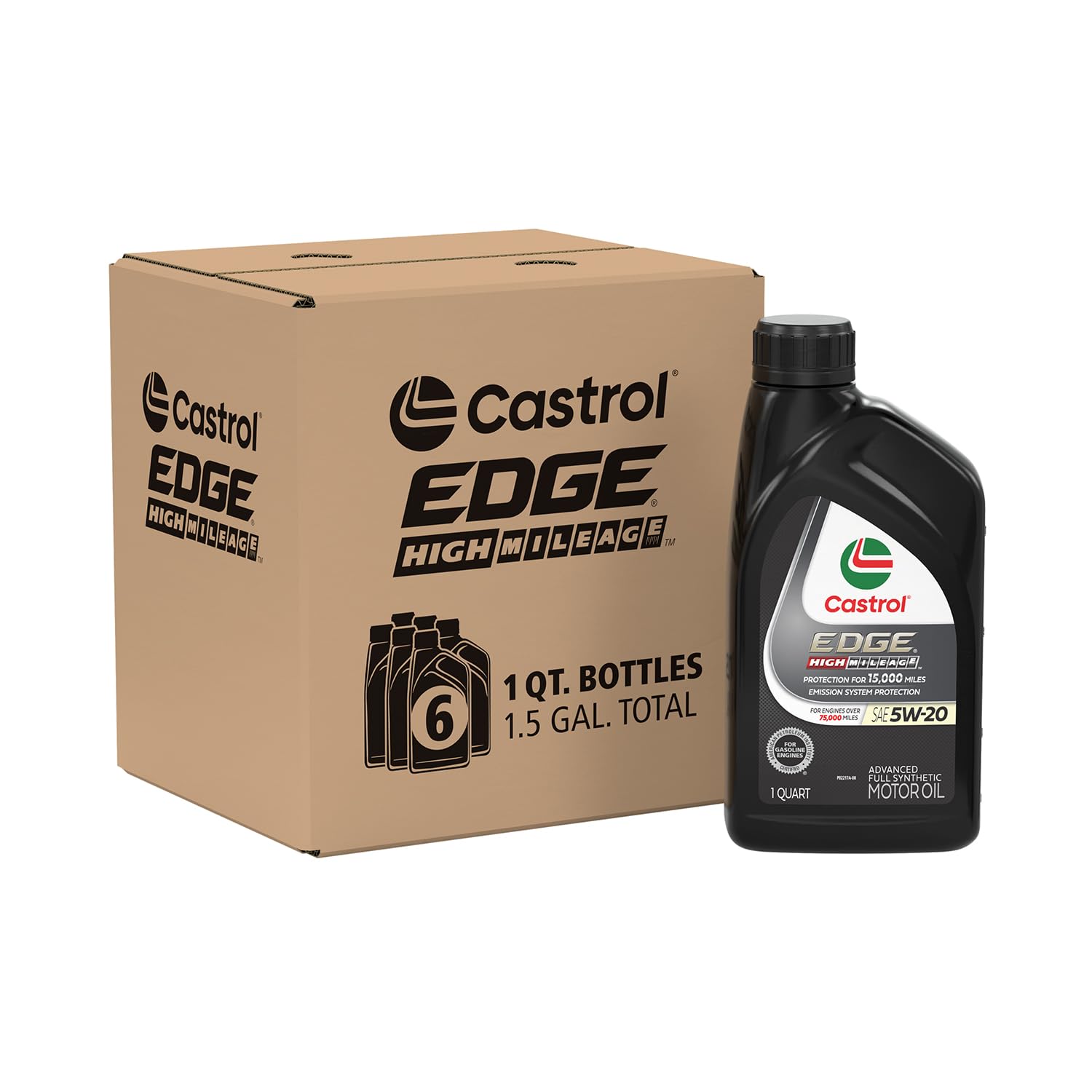 Castrol Edge High Mileage 5W-20 Advanced Full Synthetic Motor Oil, 1 Quart, Pack Of 6