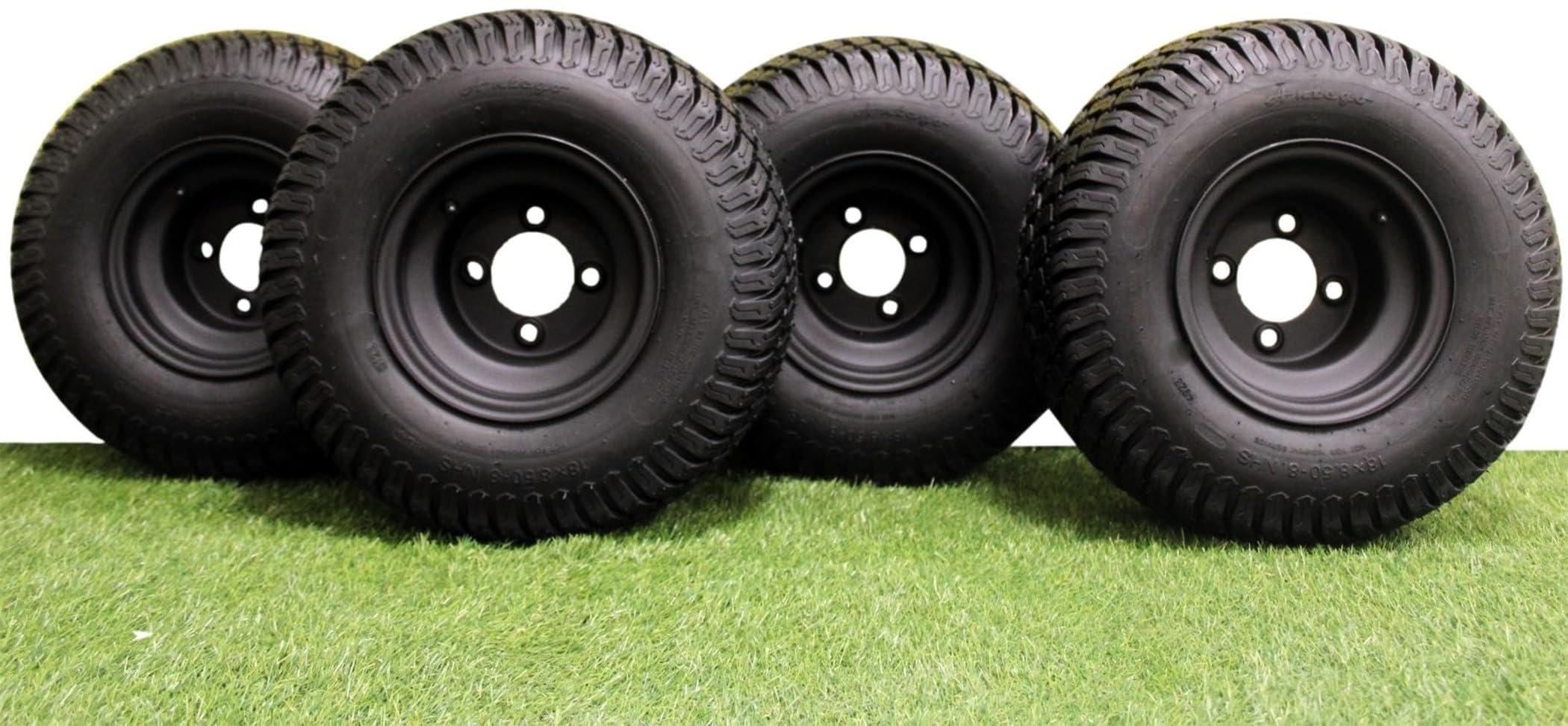 Antego Tire & Wheel 8 Matte Black Steel Golf Cart Wheels And 18X8.50-8 Turf 4 Ply Tires - Set Of 4